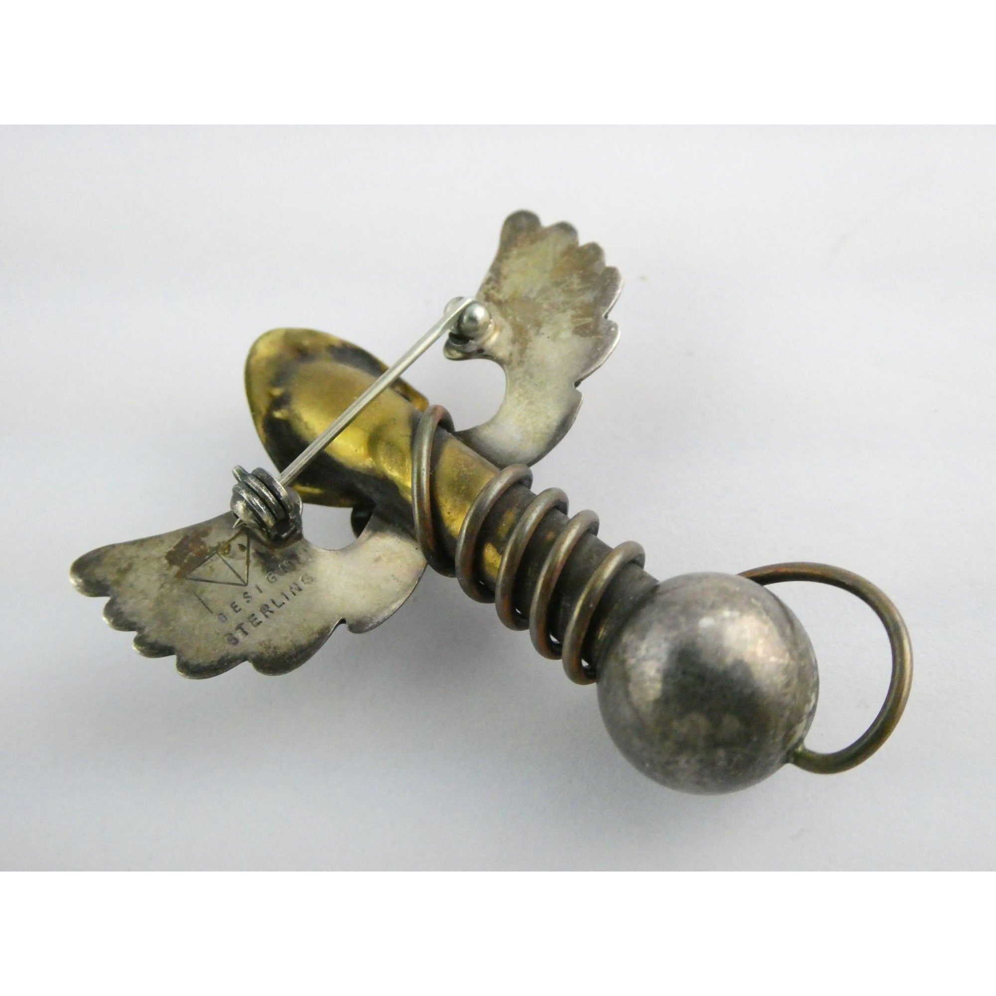 Vintage Thomas Mann Sterling Silver Techno Romantic Bud Vase Angel Pin Brooch