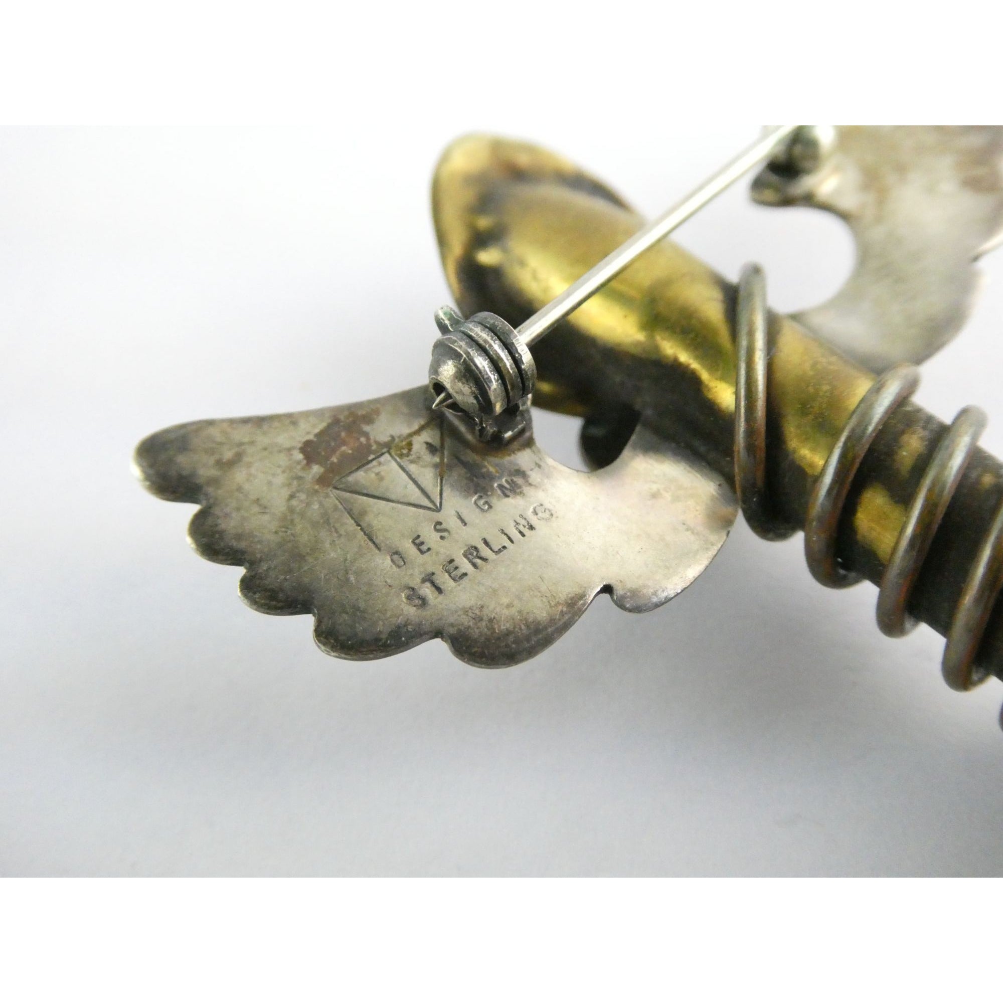 Vintage Thomas Mann Sterling Silver Techno Romantic Bud Vase Angel Pin Brooch