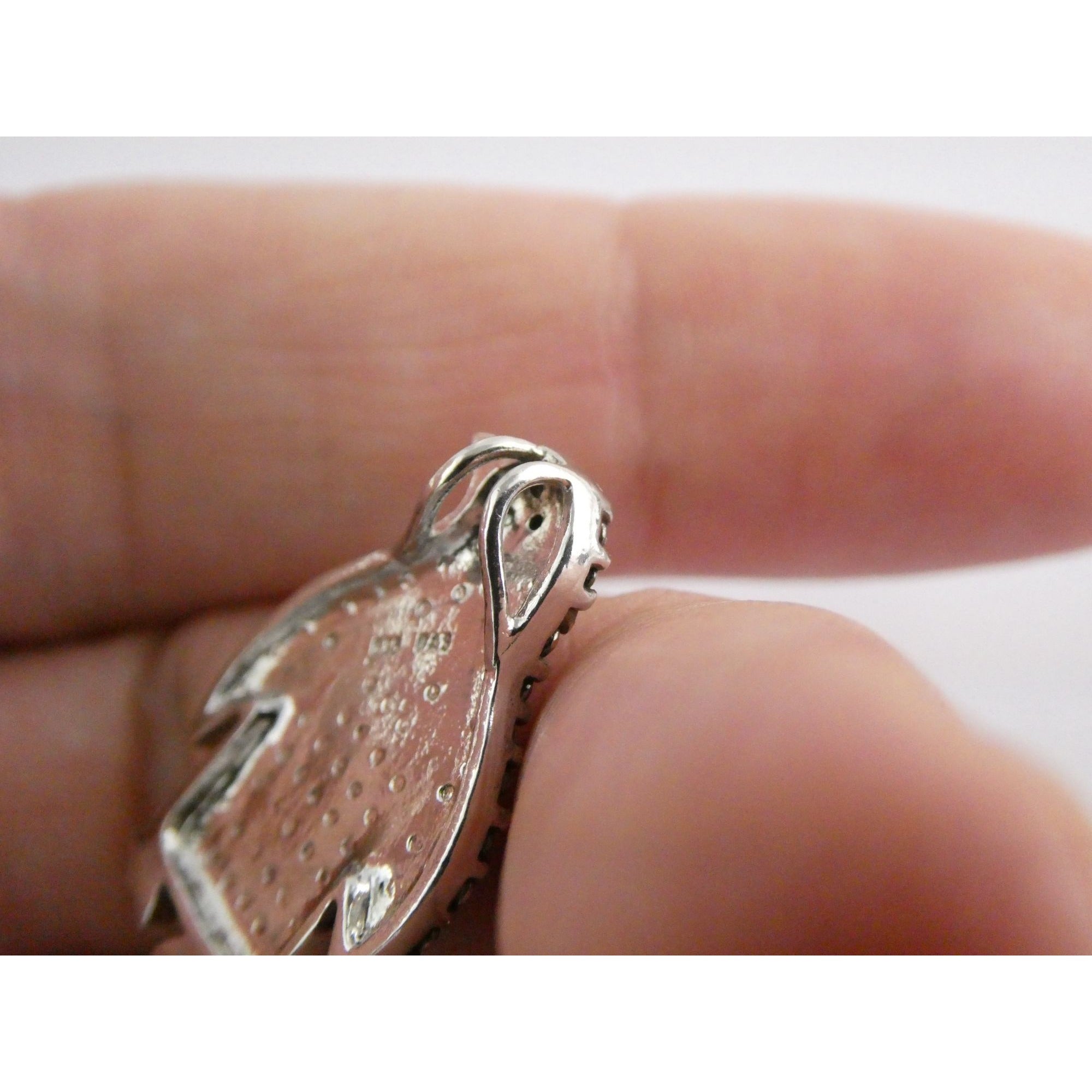 FAS Sterling Silver Lab Created Black Diamond Eye Penguin Pendant 3.2g 22mm