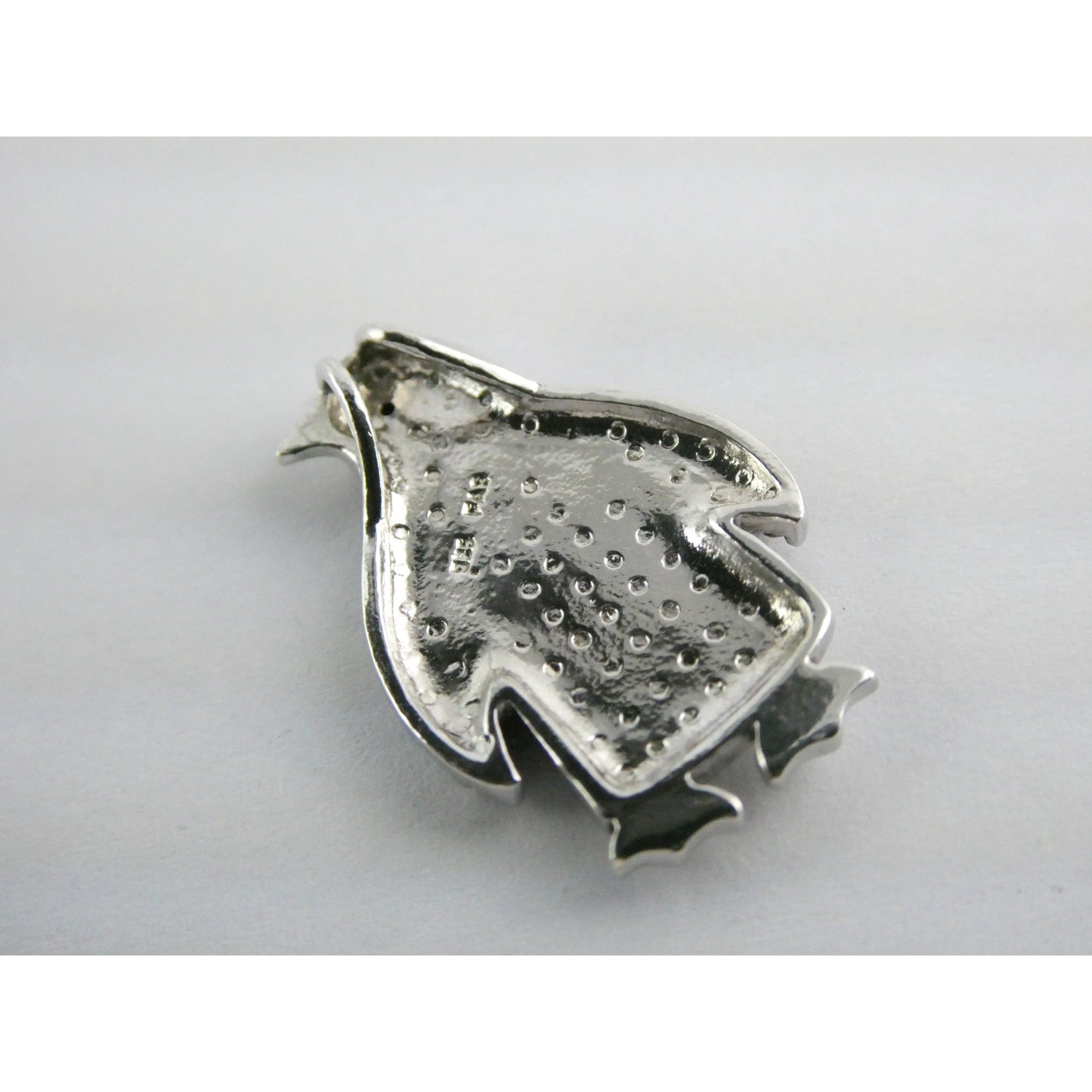 FAS Sterling Silver Lab Created Black Diamond Eye Penguin Pendant 3.2g 22mm