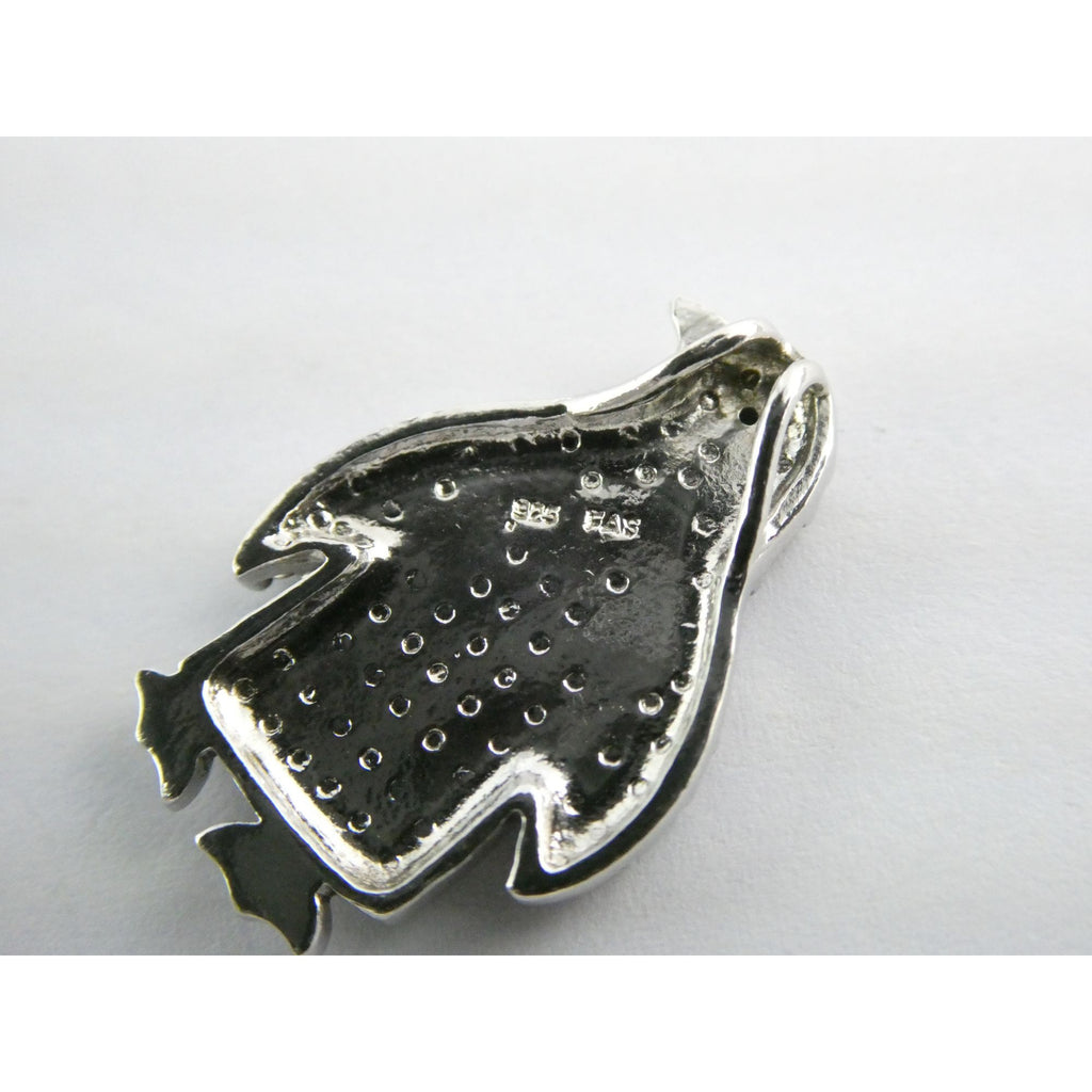 FAS Sterling Silver Lab Created Black Diamond Eye Penguin Pendant 3.2g 22mm