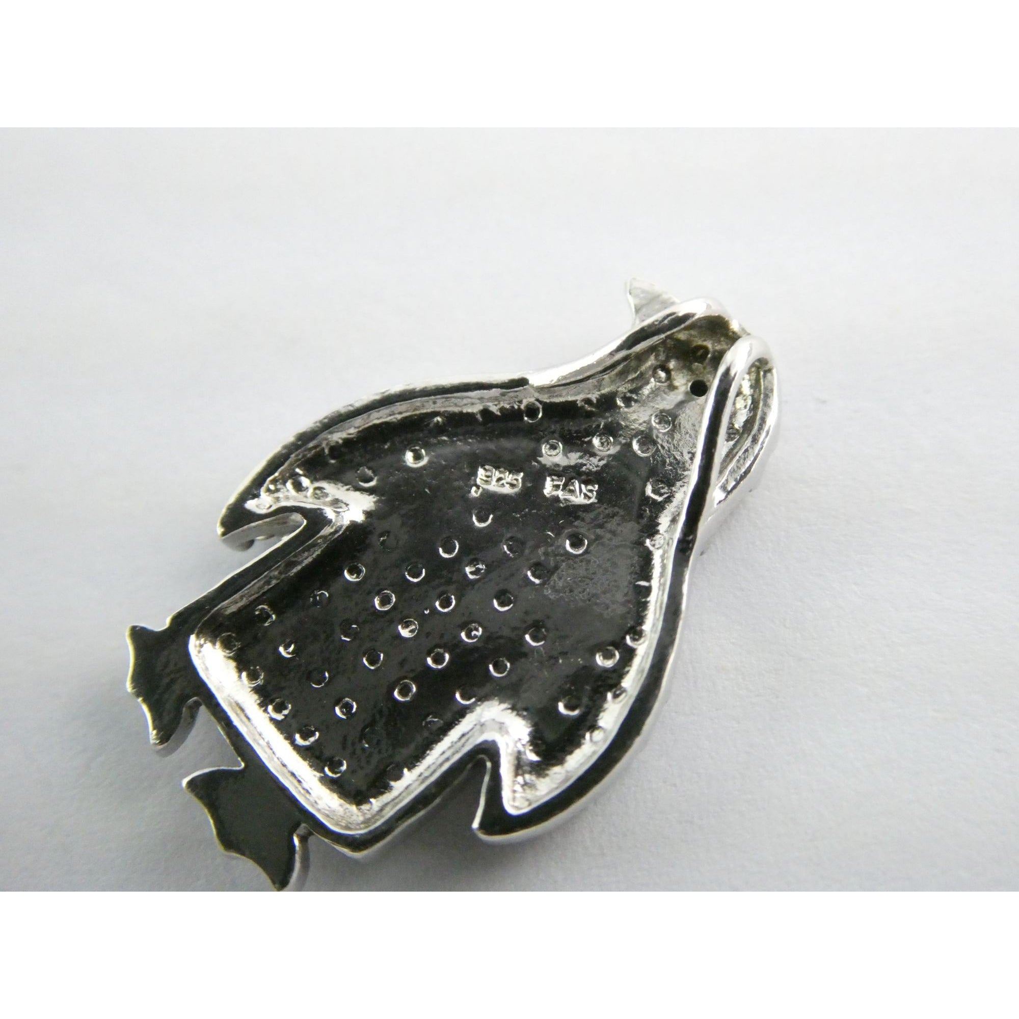 FAS Sterling Silver Lab Created Black Diamond Eye Penguin Pendant 3.2g 22mm