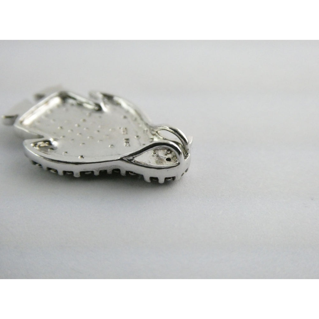 FAS Sterling Silver Lab Created Black Diamond Eye Penguin Pendant 3.2g 22mm