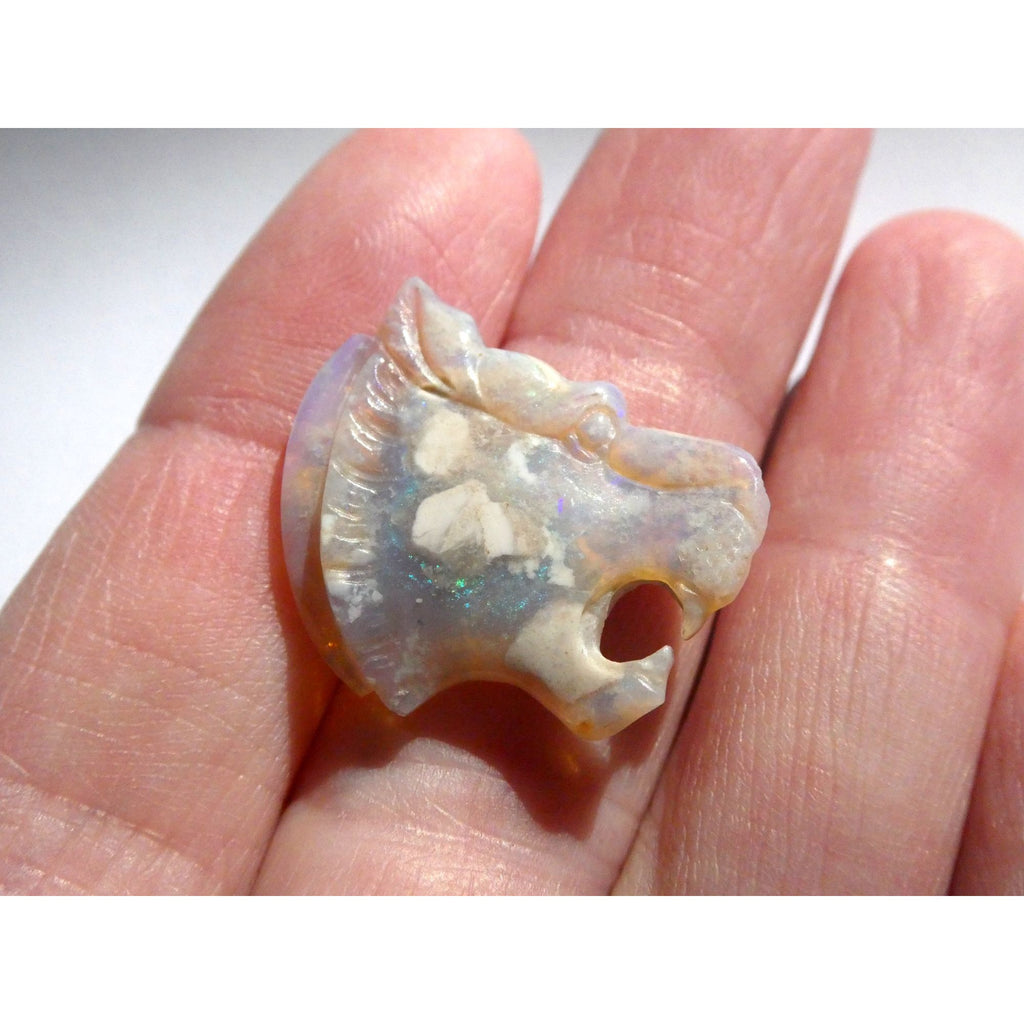 Carved Natural Opal Roaring Tiger Specimen 2.1g Weight 10.5 Carats 24mm Length