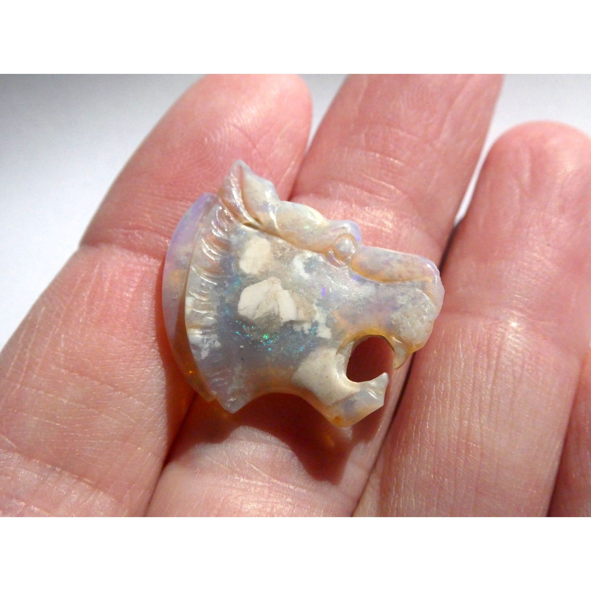 Carved Natural Opal Roaring Tiger Specimen 2.1g Weight 10.5 Carats 24mm Length