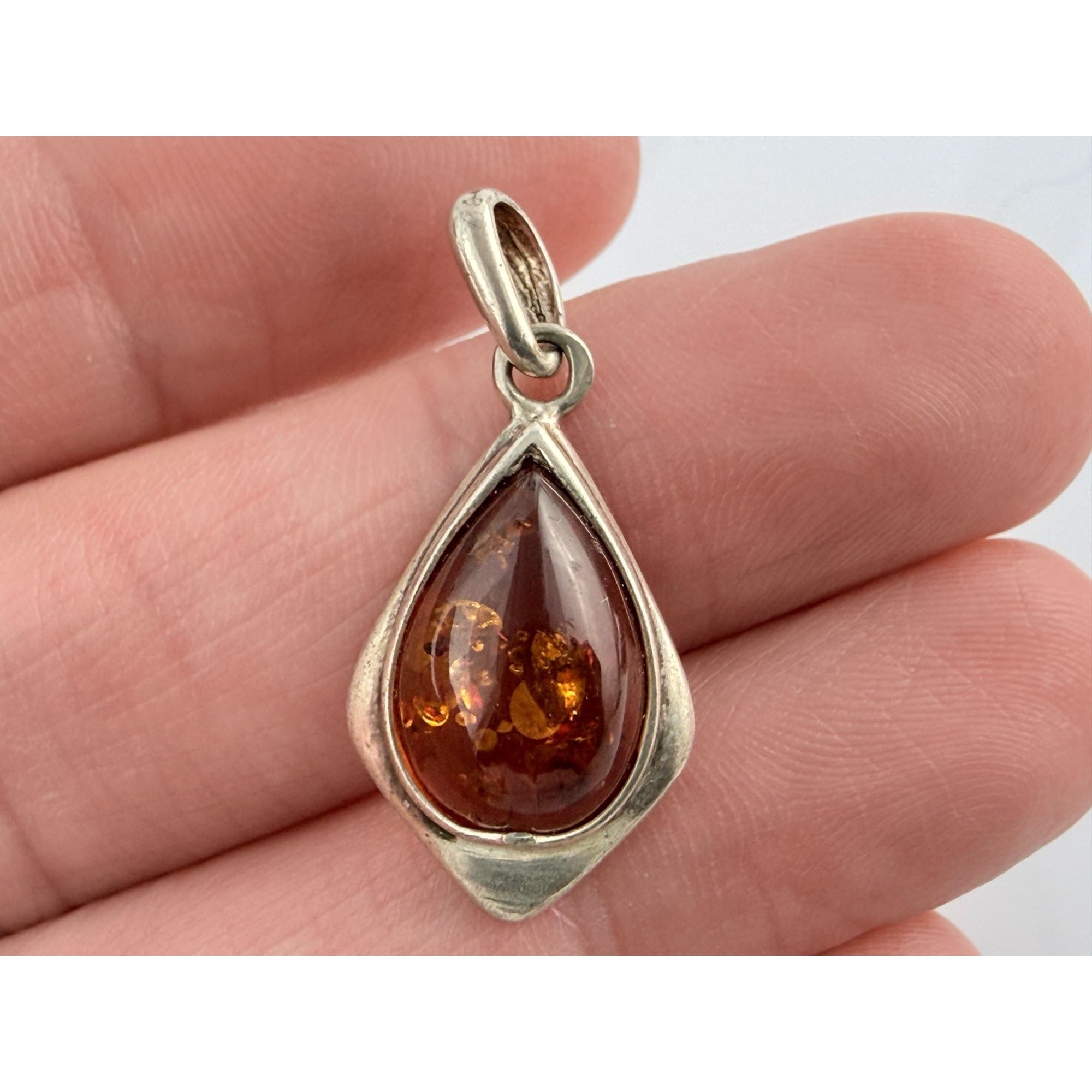 Vintage Polish Baltic Amber Drop Cabochon Pendant 1.8g 29mm Total Length