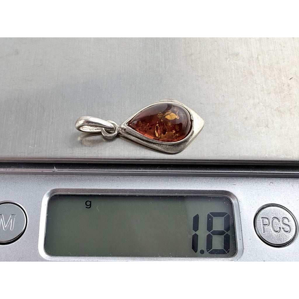 Vintage Polish Baltic Amber Drop Cabochon Pendant 1.8g 29mm Total Length