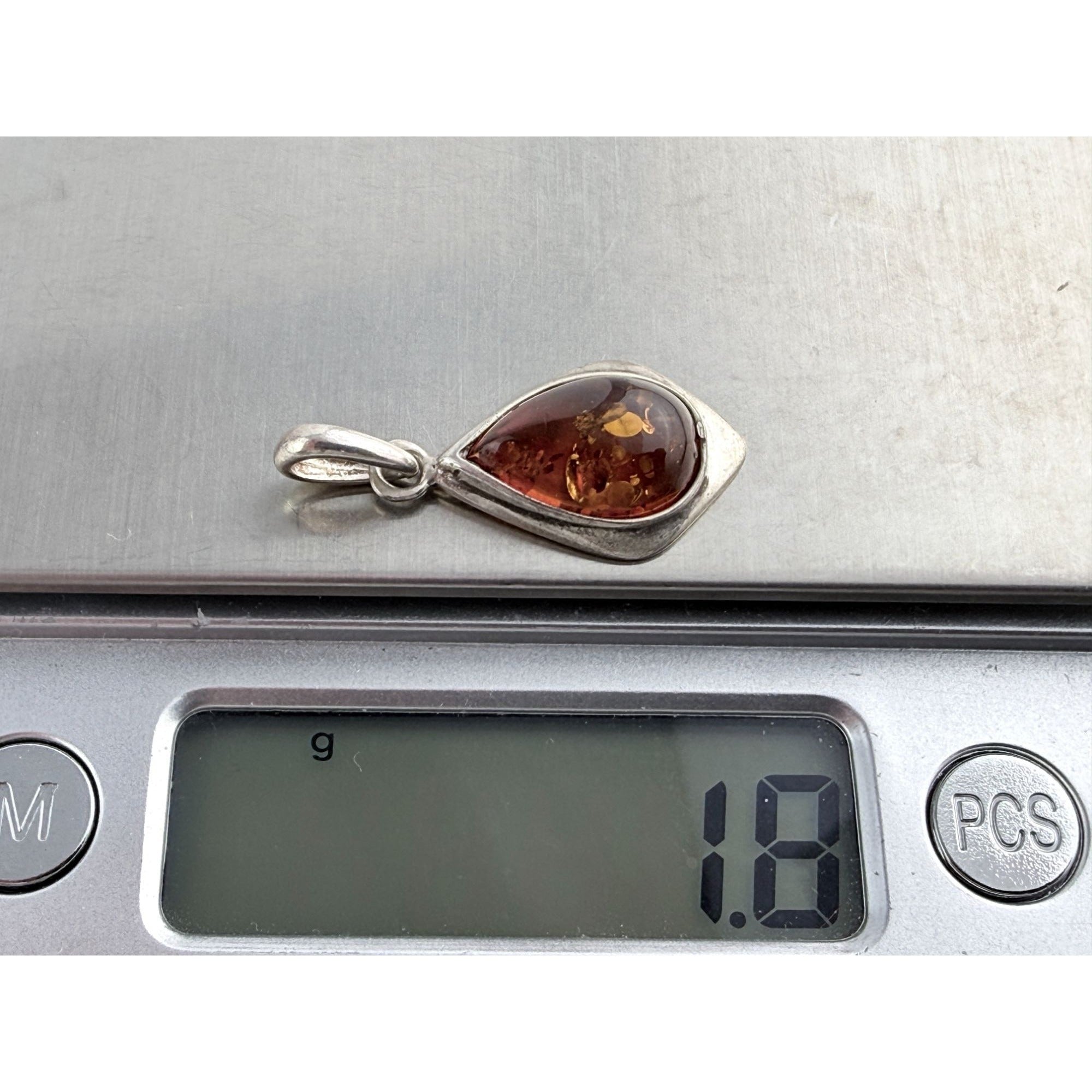 Vintage Polish Baltic Amber Drop Cabochon Pendant 1.8g 29mm Total Length