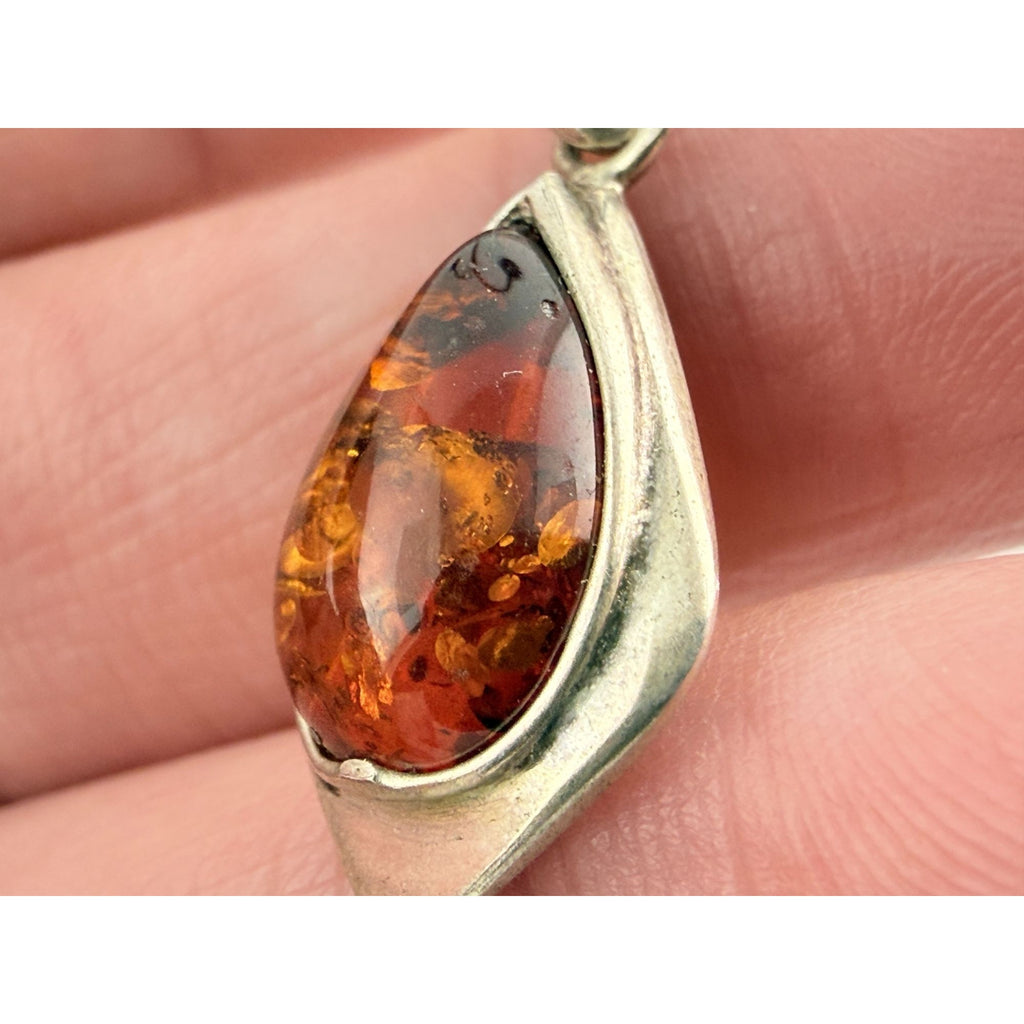 Vintage Polish Baltic Amber Drop Cabochon Pendant 1.8g 29mm Total Length