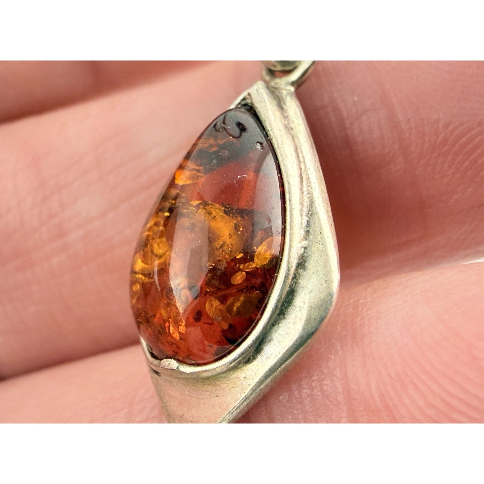 Vintage Polish Baltic Amber Drop Cabochon Pendant 1.8g 29mm Total Length