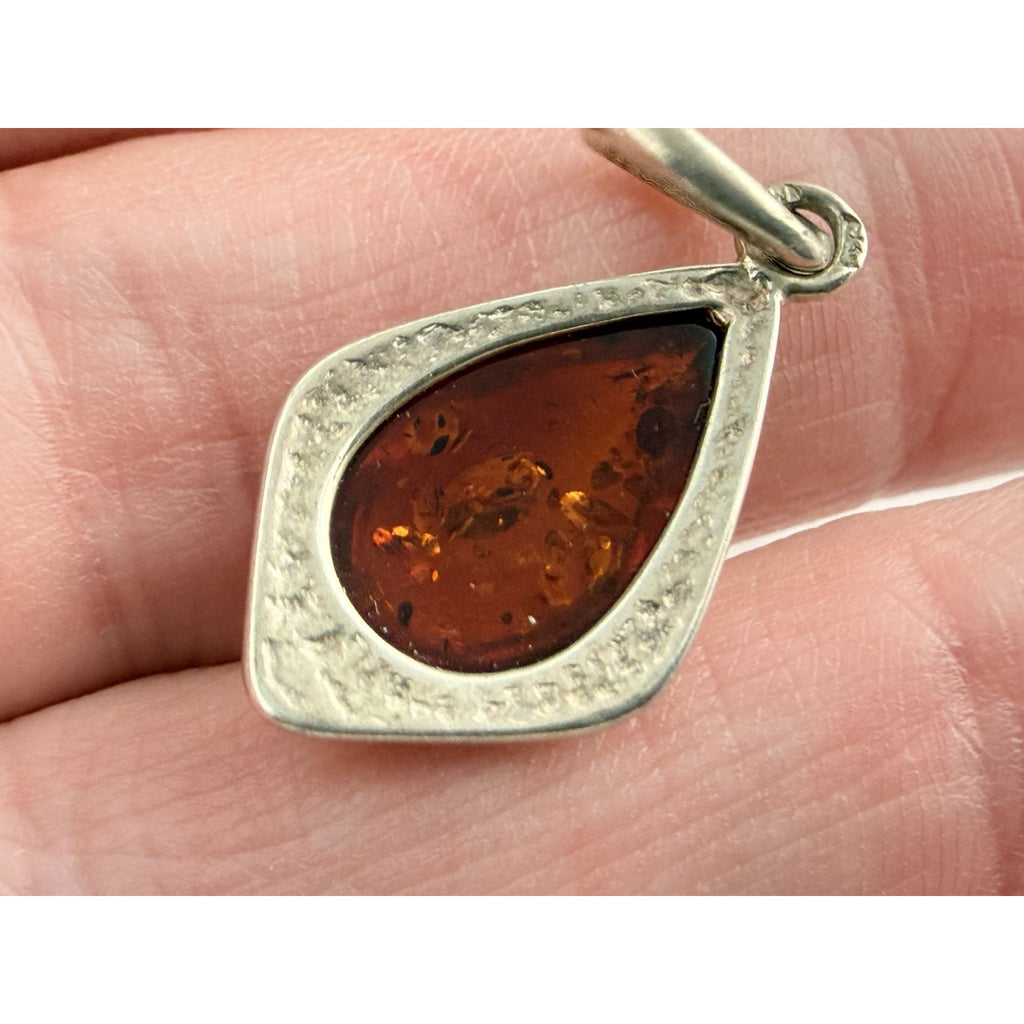 Vintage Polish Baltic Amber Drop Cabochon Pendant 1.8g 29mm Total Length