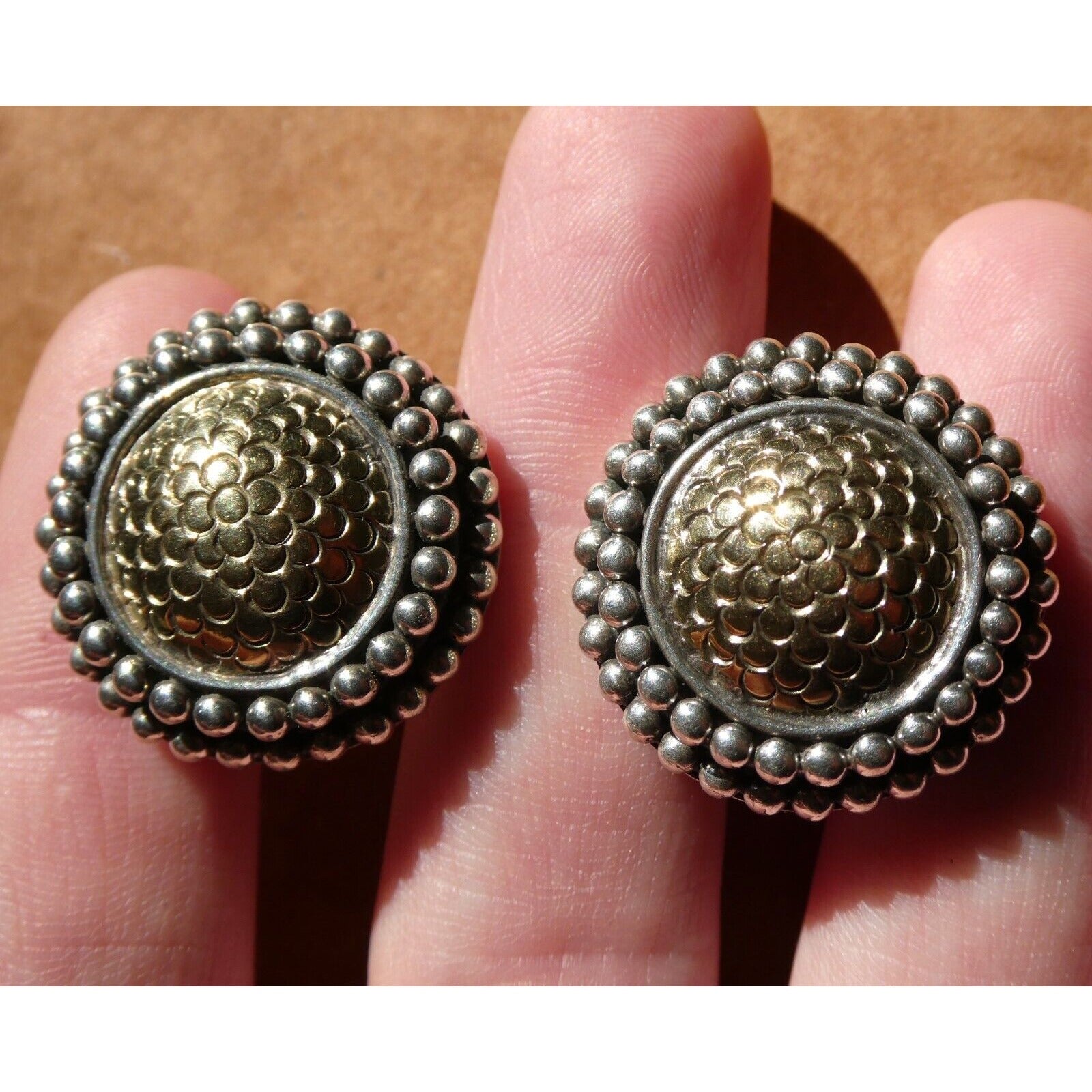 John Hardy Sterling Silver 18k Yellow Gold Circle Floral Stud Earrings 925 25.8g