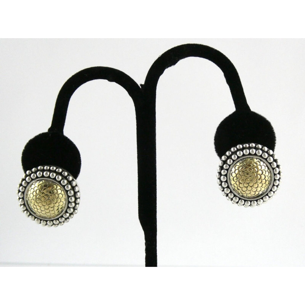 John Hardy Sterling Silver 18k Yellow Gold Circle Floral Stud Earrings 925 25.8g