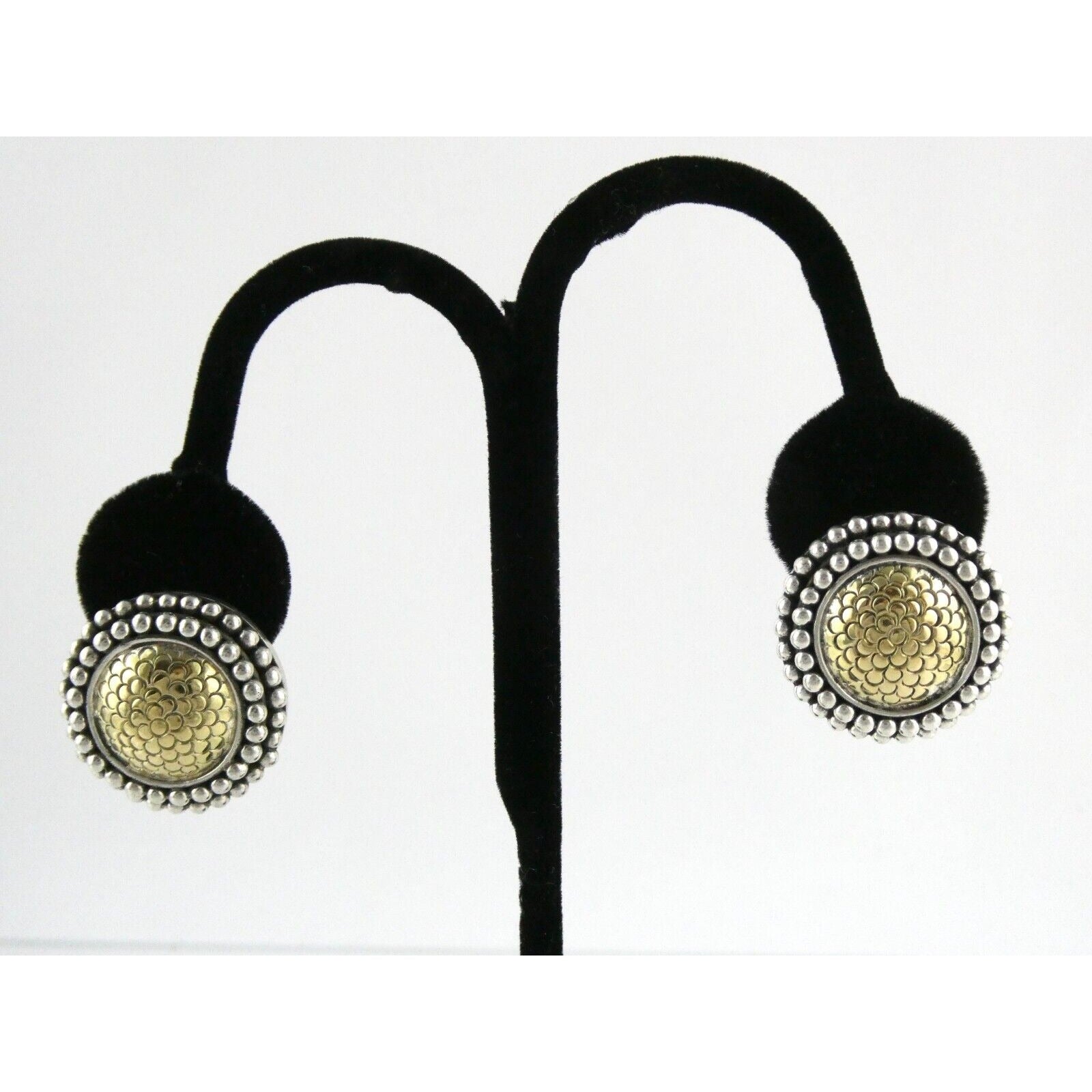 John Hardy Sterling Silver 18k Yellow Gold Circle Floral Stud Earrings 925 25.8g