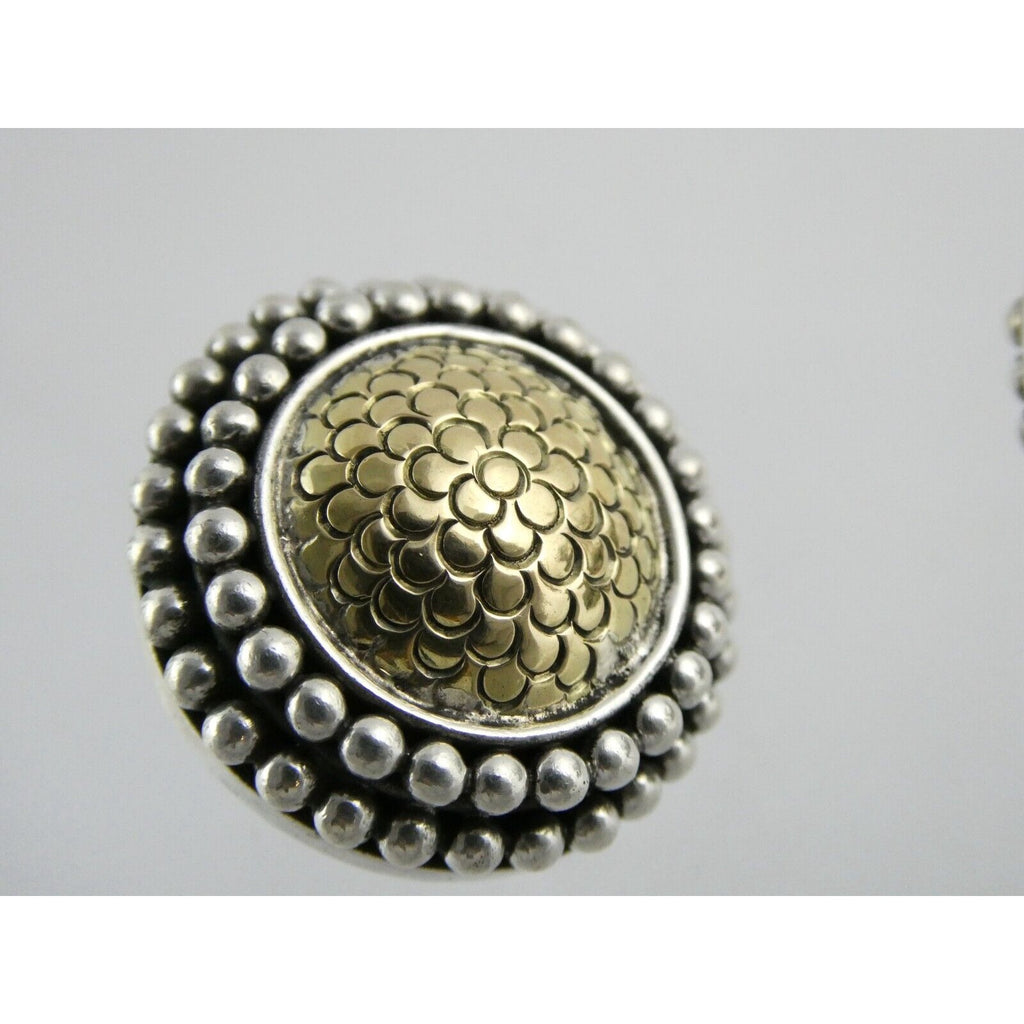 John Hardy Sterling Silver 18k Yellow Gold Circle Floral Stud Earrings 925 25.8g