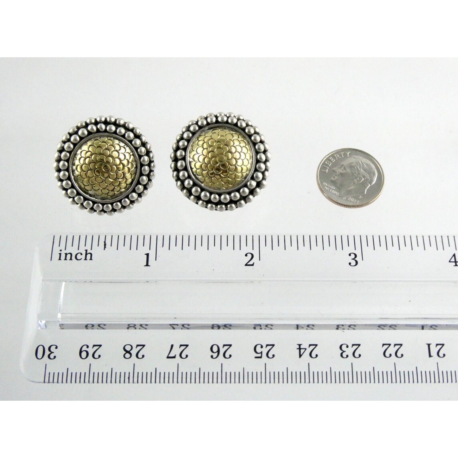 John Hardy Sterling Silver 18k Yellow Gold Circle Floral Stud Earrings 925 25.8g