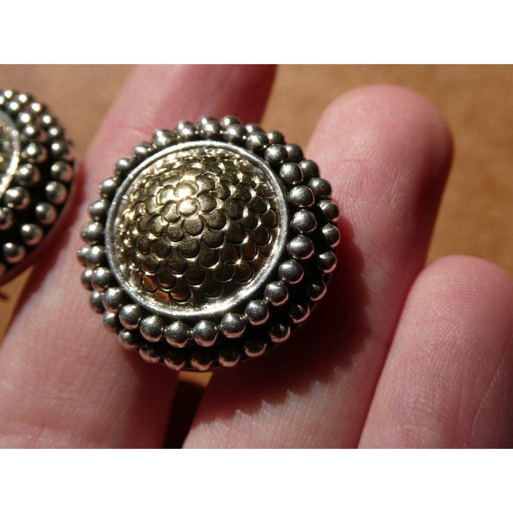 John Hardy Sterling Silver 18k Yellow Gold Circle Floral Stud Earrings 925 25.8g