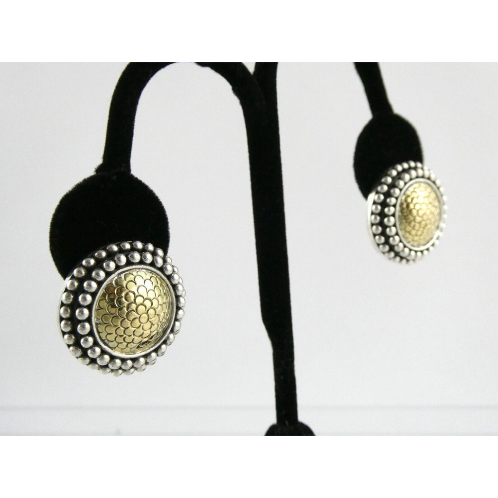 John Hardy Sterling Silver 18k Yellow Gold Circle Floral Stud Earrings 925 25.8g
