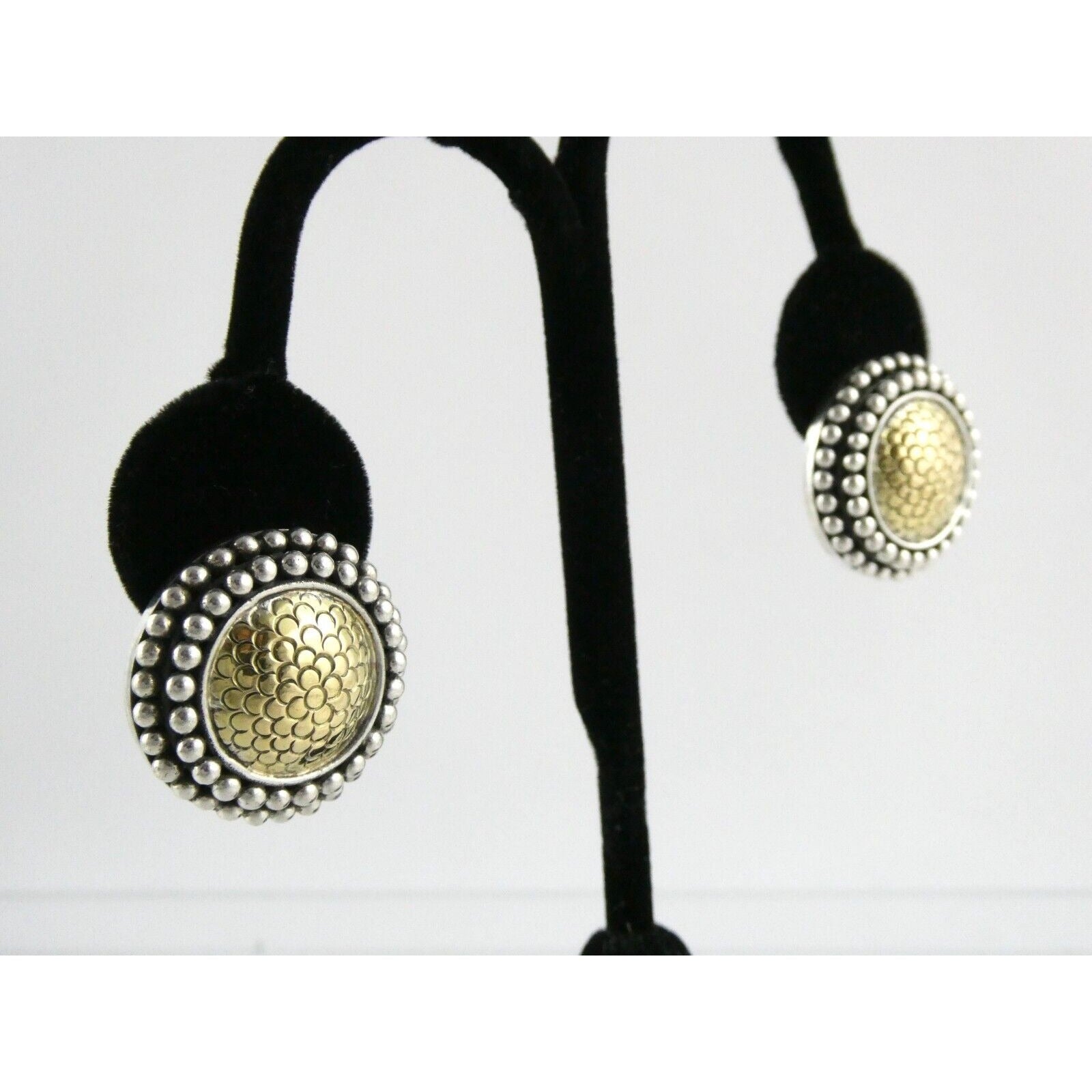 John Hardy Sterling Silver 18k Yellow Gold Circle Floral Stud Earrings 925 25.8g