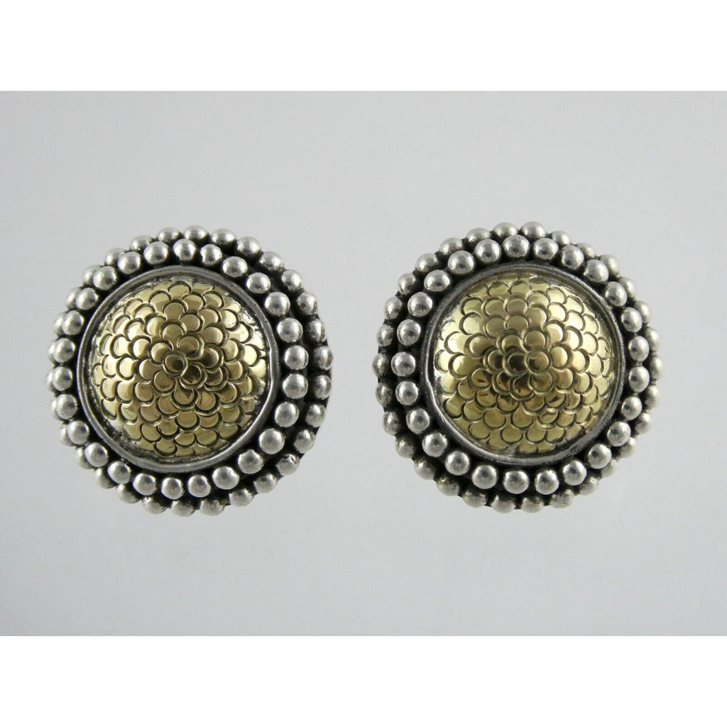 John Hardy Sterling Silver 18k Yellow Gold Circle Floral Stud Earrings 925 25.8g