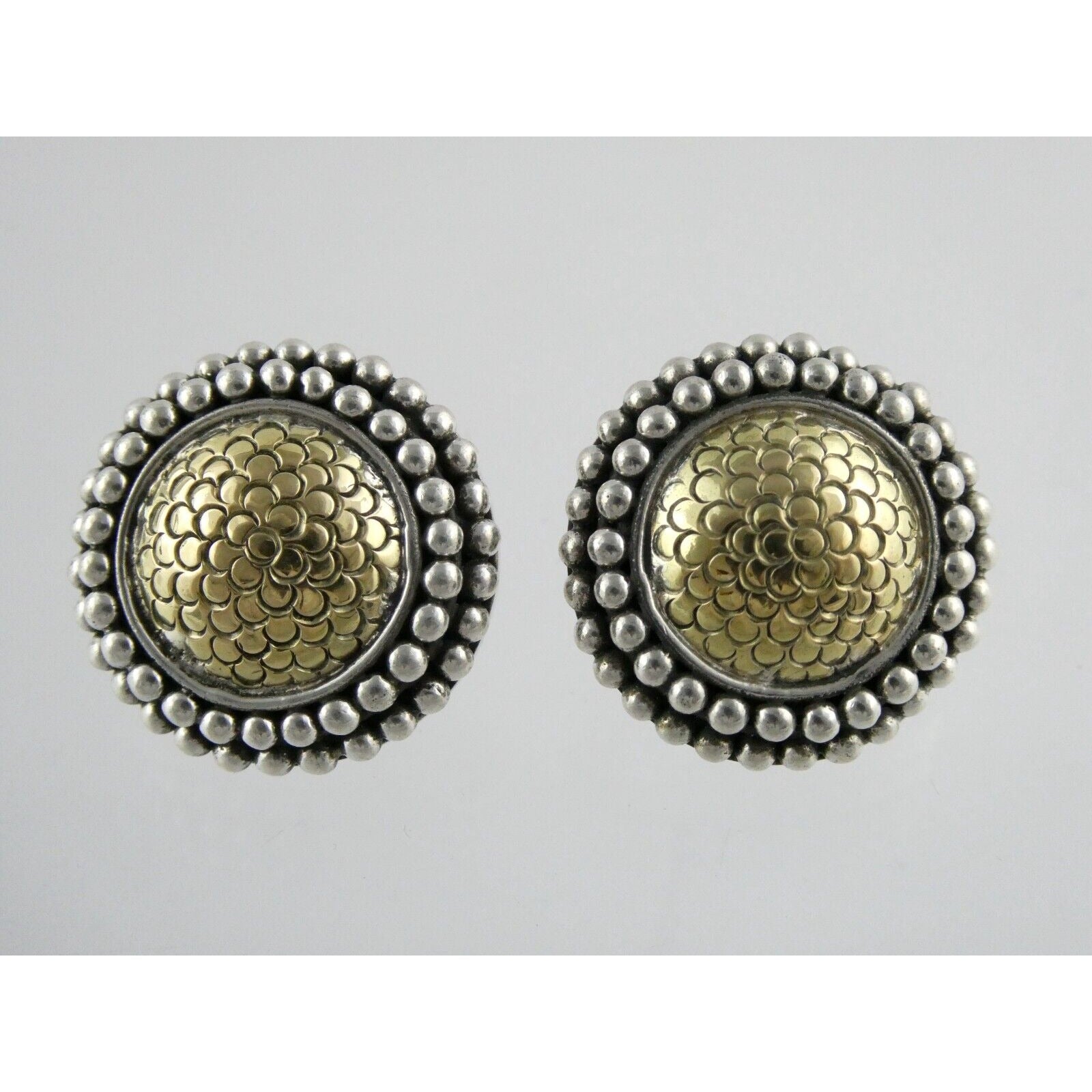 John Hardy Sterling Silver 18k Yellow Gold Circle Floral Stud Earrings 925 25.8g