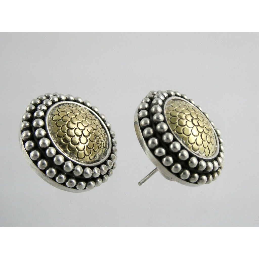 John Hardy Sterling Silver 18k Yellow Gold Circle Floral Stud Earrings 925 25.8g