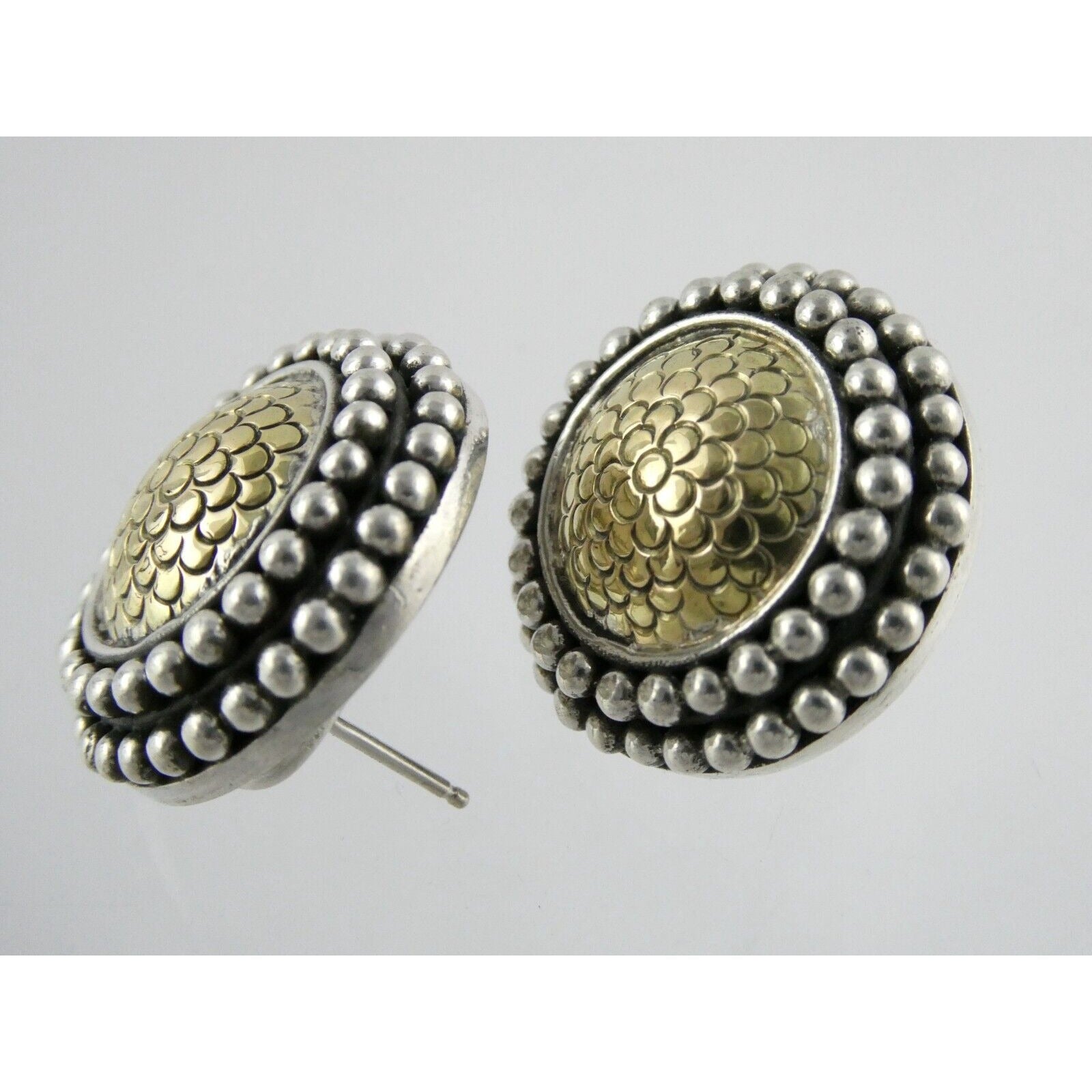 John Hardy Sterling Silver 18k Yellow Gold Circle Floral Stud Earrings 925 25.8g