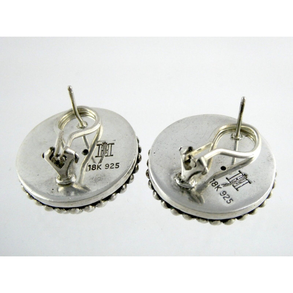 John Hardy Sterling Silver 18k Yellow Gold Circle Floral Stud Earrings 925 25.8g