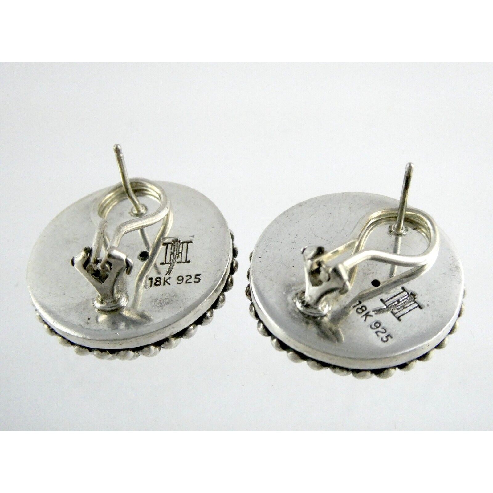John Hardy Sterling Silver 18k Yellow Gold Circle Floral Stud Earrings 925 25.8g