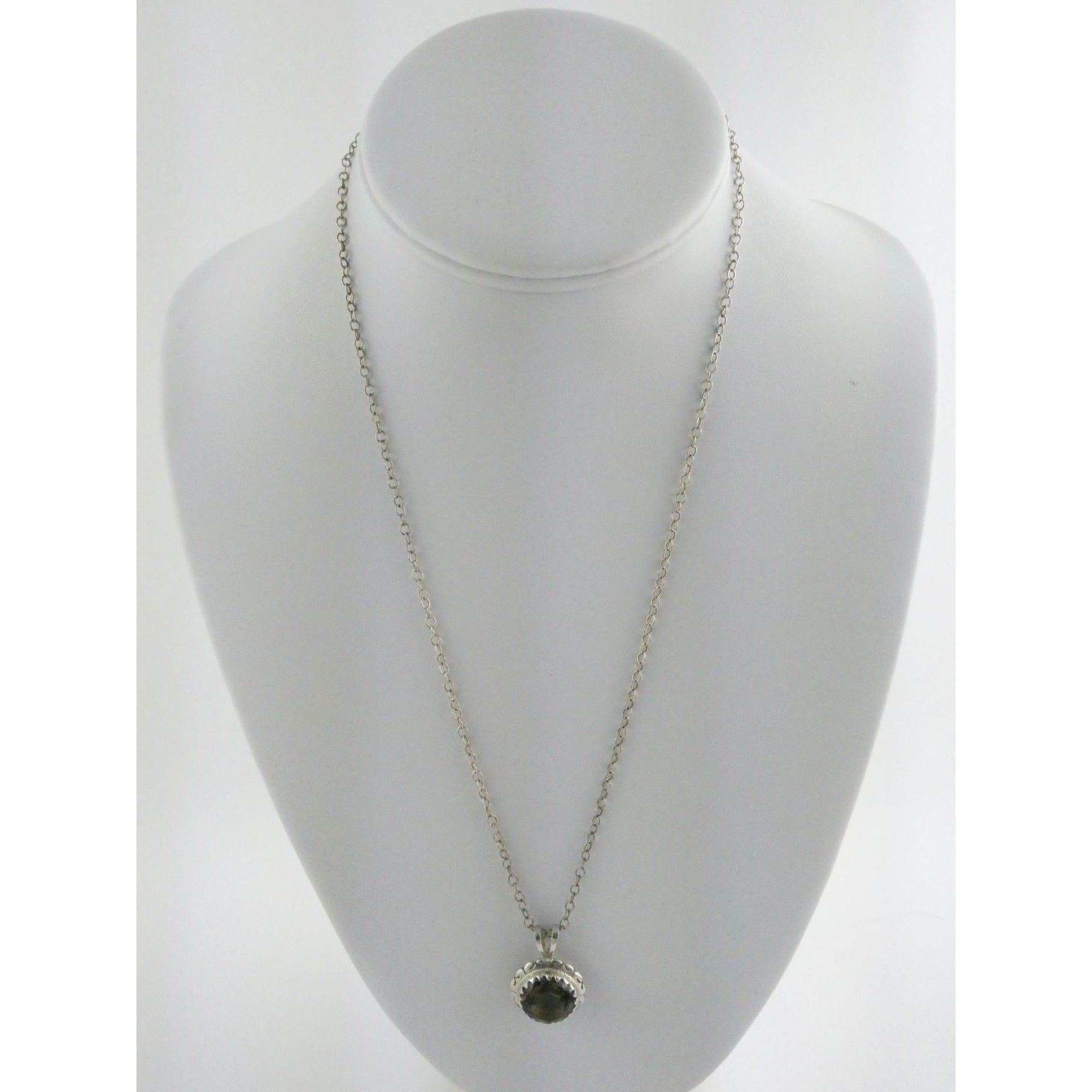Sterling Silver Smoky Quartz Pendant Necklace 6.1g 20 Inches Italian Chain