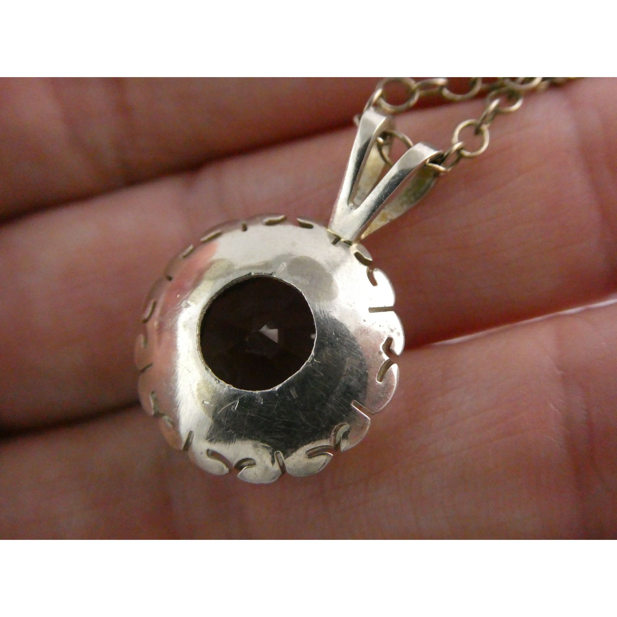 Sterling Silver Smoky Quartz Pendant Necklace 6.1g 20 Inches Italian Chain
