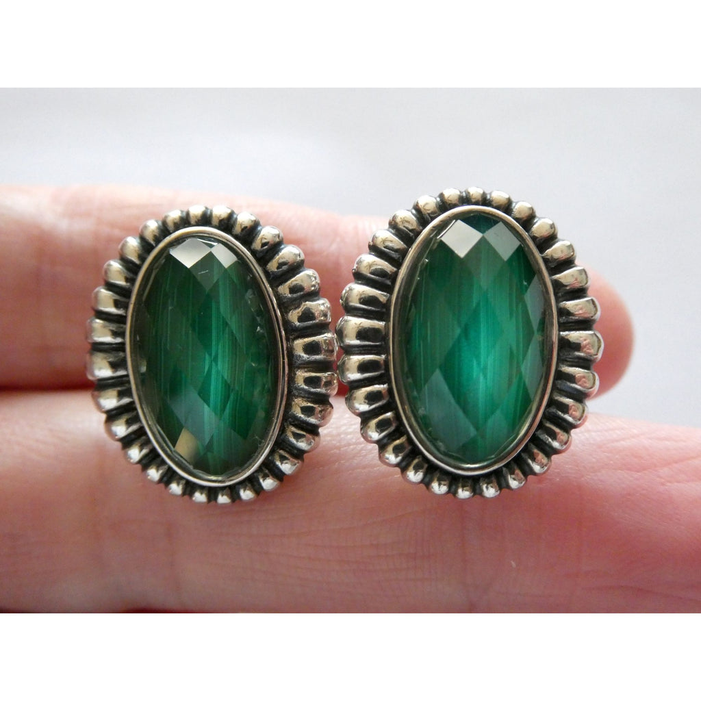 Lagos Venus Link Sterling Silver Malachite Doublet Earrings 13.8g 22mm Length