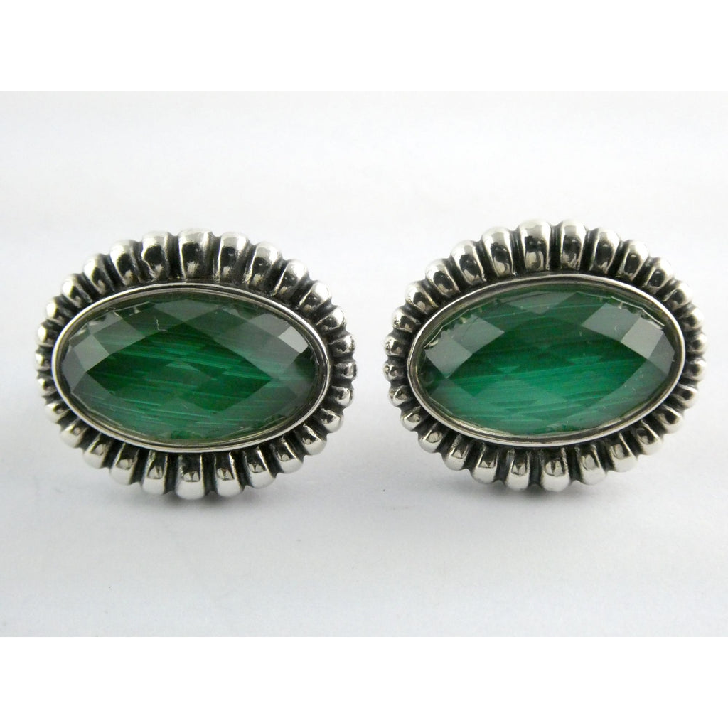 Lagos Venus Link Sterling Silver Malachite Doublet Earrings 13.8g 22mm Length