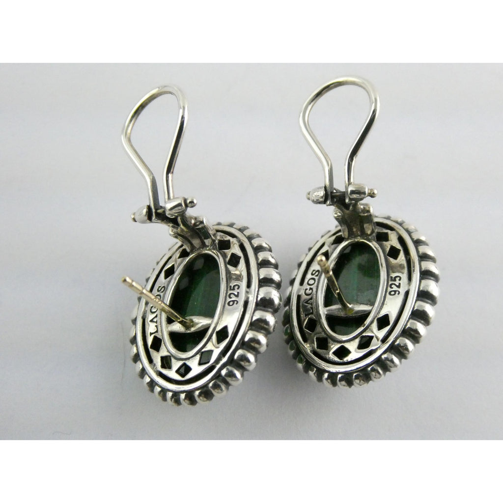 Lagos Venus Link Sterling Silver Malachite Doublet Earrings 13.8g 22mm Length