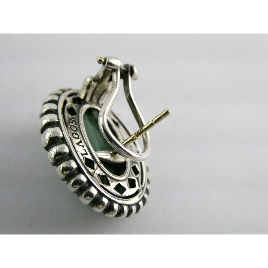 Lagos Venus Link Sterling Silver Malachite Doublet Earrings 13.8g 22mm Length