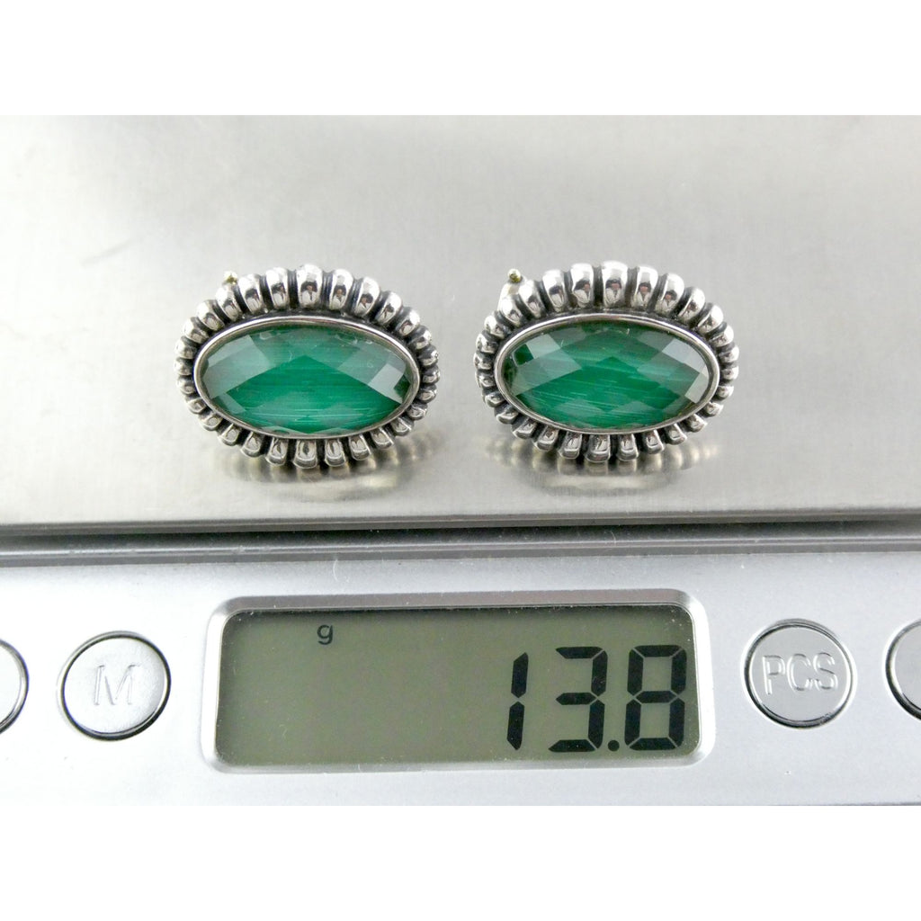 Lagos Venus Link Sterling Silver Malachite Doublet Earrings 13.8g 22mm Length