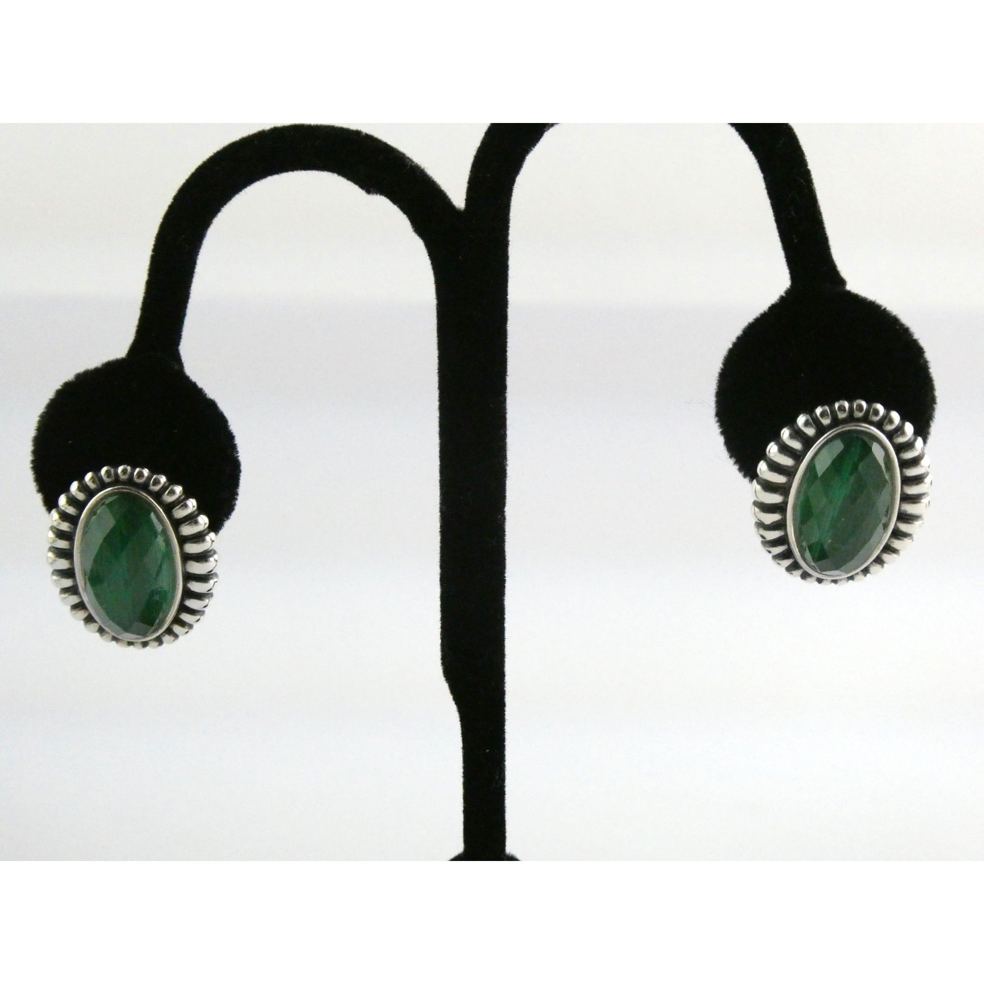 Lagos Venus Link Sterling Silver Malachite Doublet Earrings 13.8g 22mm Length