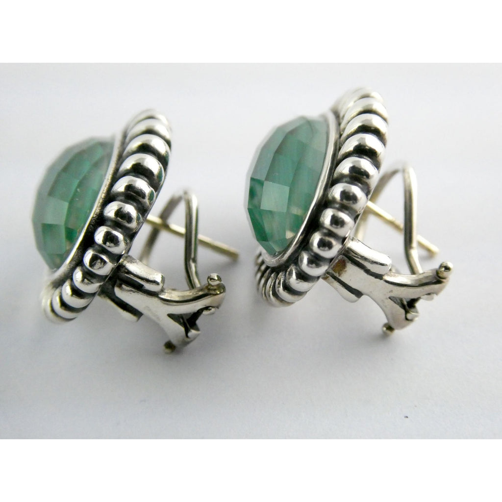 Lagos Venus Link Sterling Silver Malachite Doublet Earrings 13.8g 22mm Length