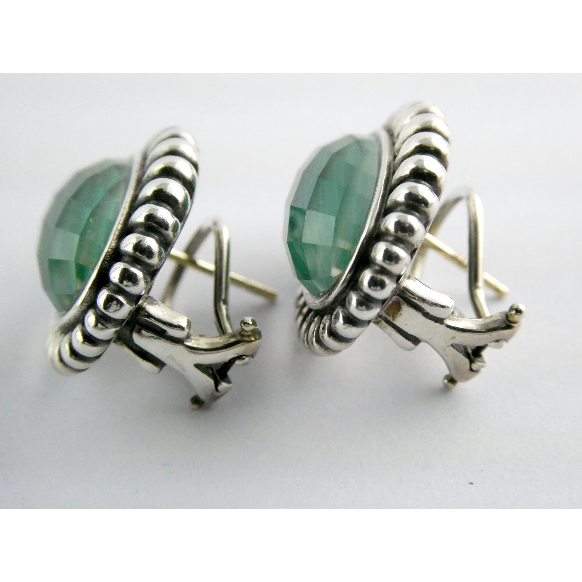 Lagos Venus Link Sterling Silver Malachite Doublet Earrings 13.8g 22mm Length