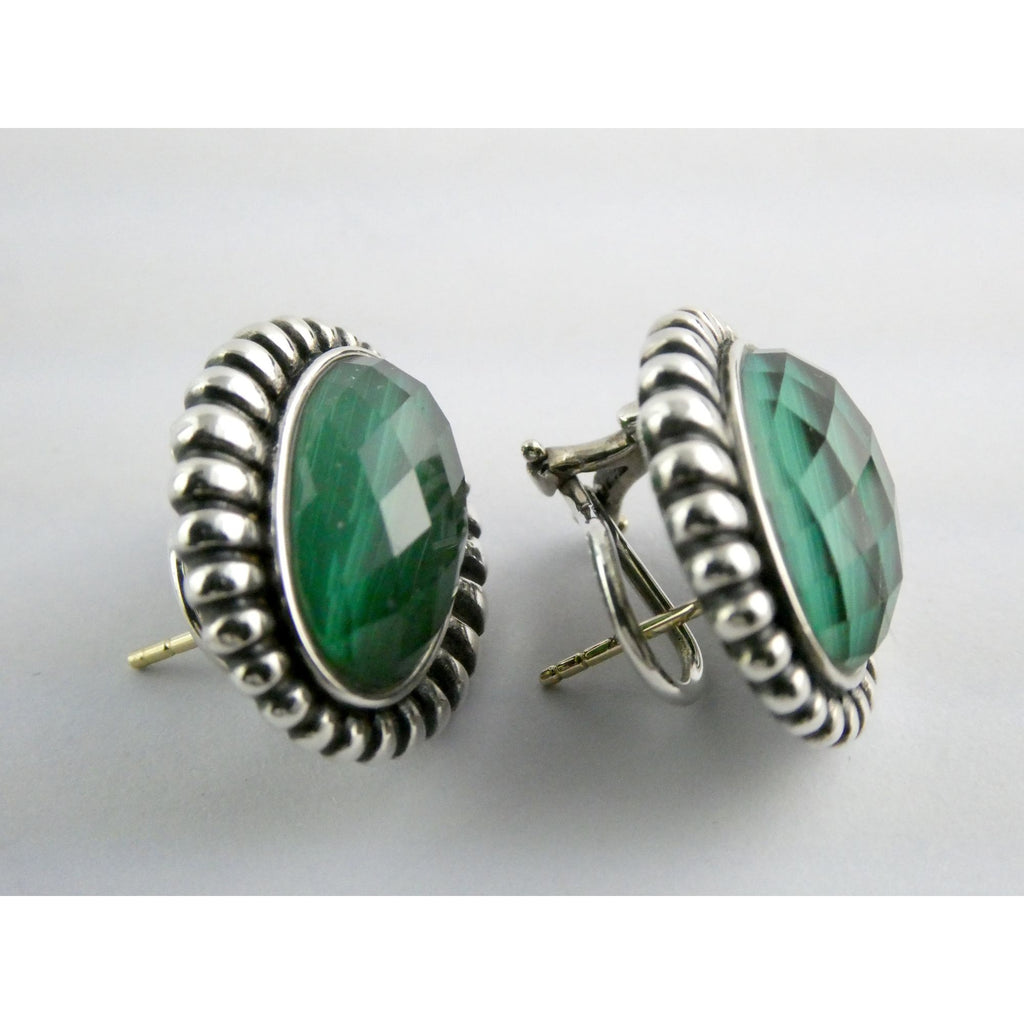 Lagos Venus Link Sterling Silver Malachite Doublet Earrings 13.8g 22mm Length