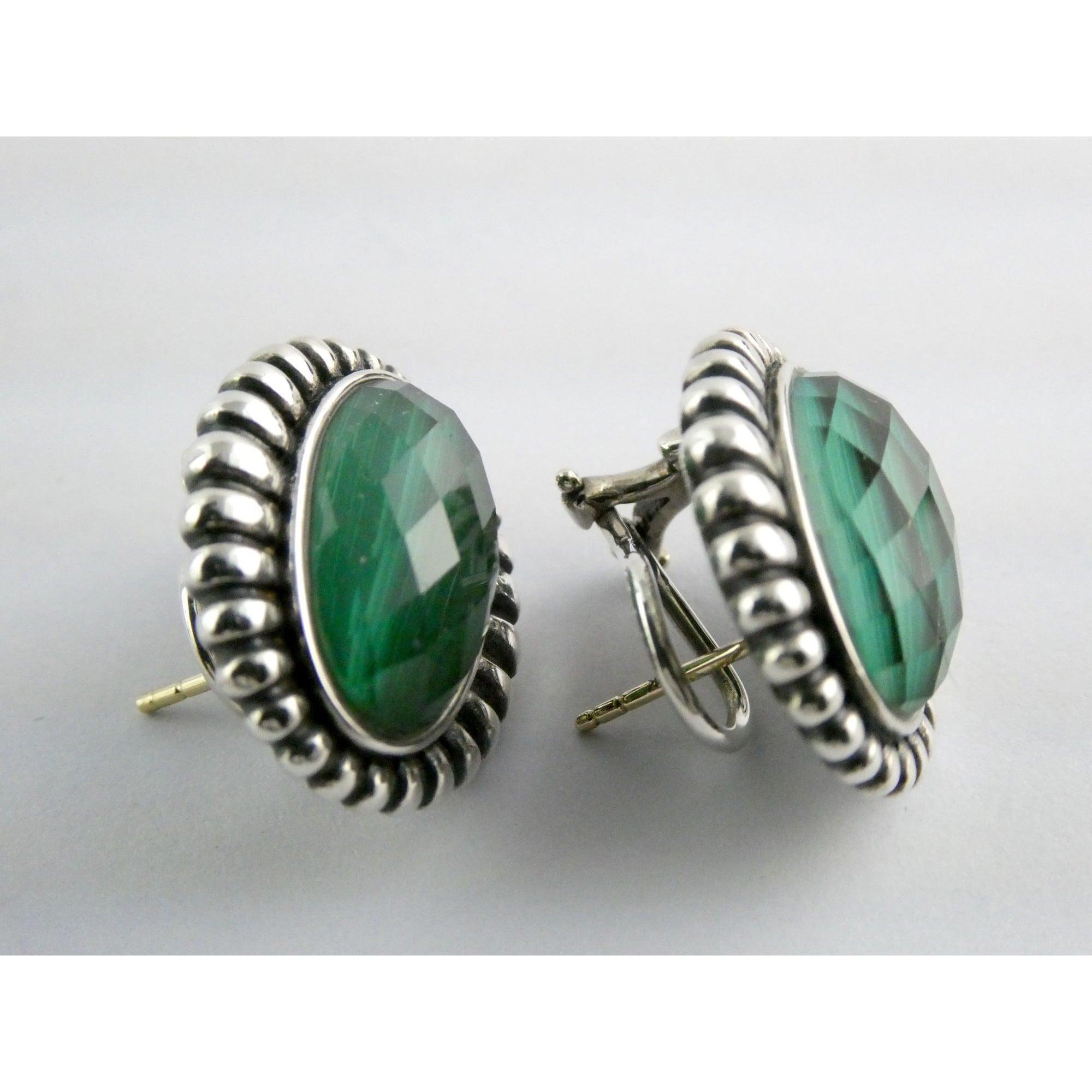 Lagos Venus Link Sterling Silver Malachite Doublet Earrings 13.8g 22mm Length