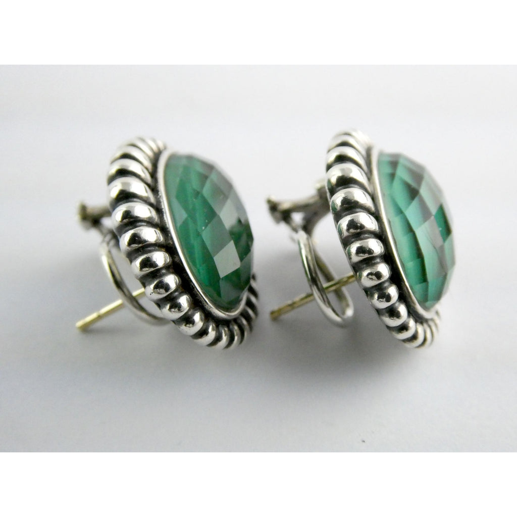 Lagos Venus Link Sterling Silver Malachite Doublet Earrings 13.8g 22mm Length