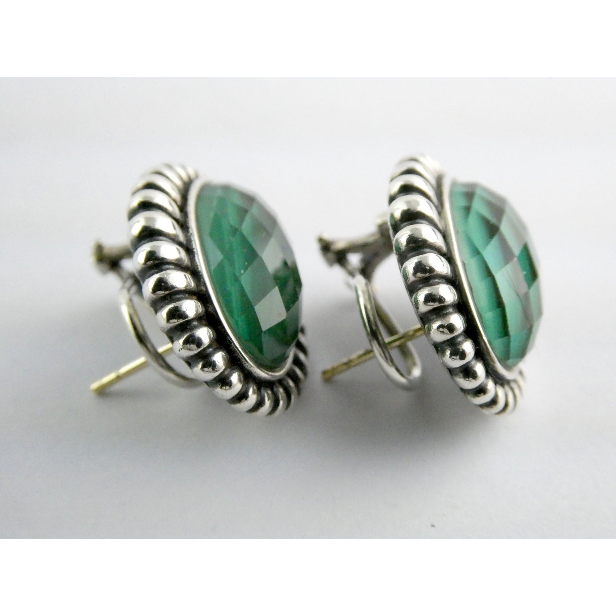 Lagos Venus Link Sterling Silver Malachite Doublet Earrings 13.8g 22mm Length