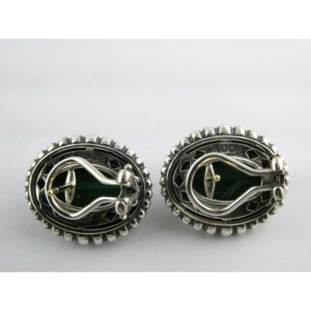 Lagos Venus Link Sterling Silver Malachite Doublet Earrings 13.8g 22mm Length