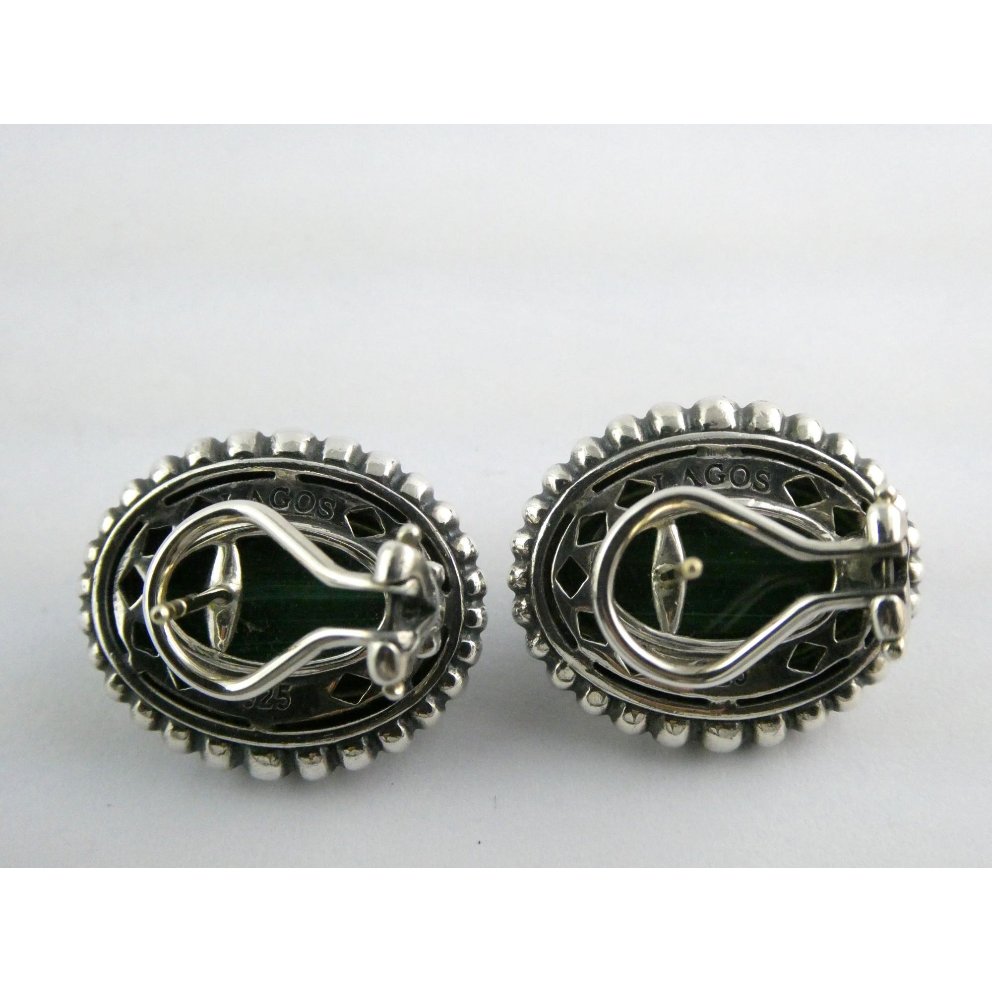Lagos Venus Link Sterling Silver Malachite Doublet Earrings 13.8g 22mm Length