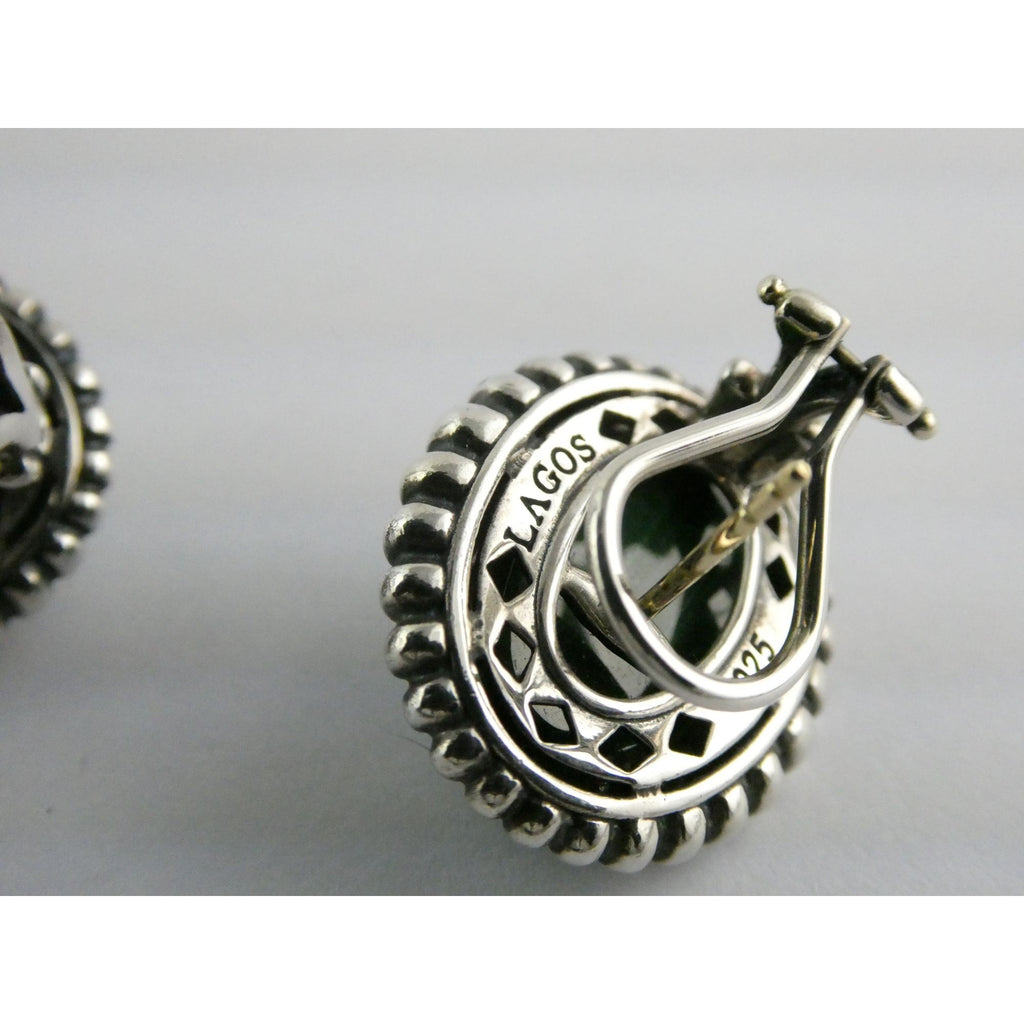 Lagos Venus Link Sterling Silver Malachite Doublet Earrings 13.8g 22mm Length
