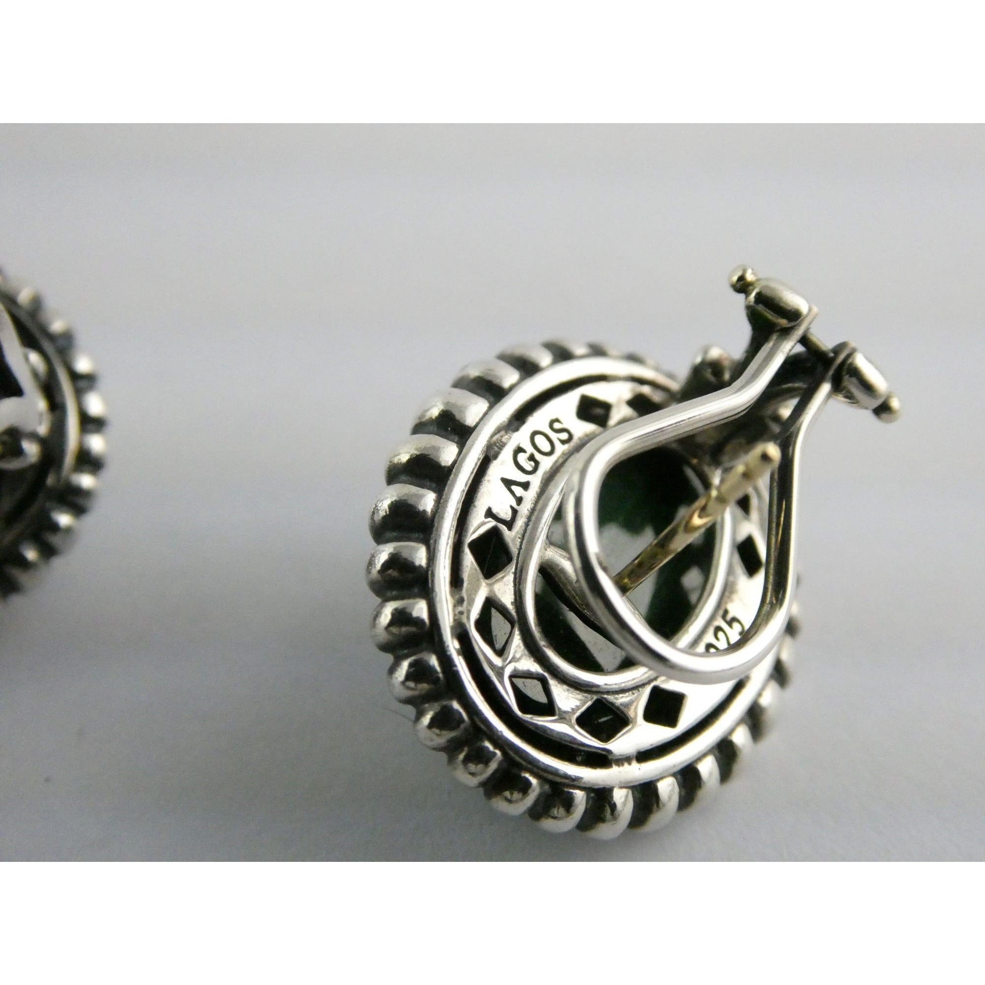 Lagos Venus Link Sterling Silver Malachite Doublet Earrings 13.8g 22mm Length