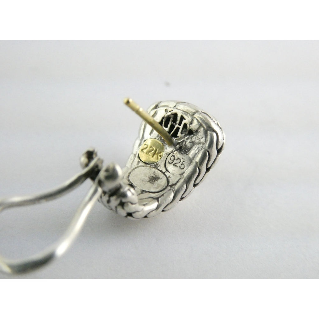 John Hardy Palu 22k Gold Sterling Silver Hammered Motif Pierced Earrings 17mm 8g