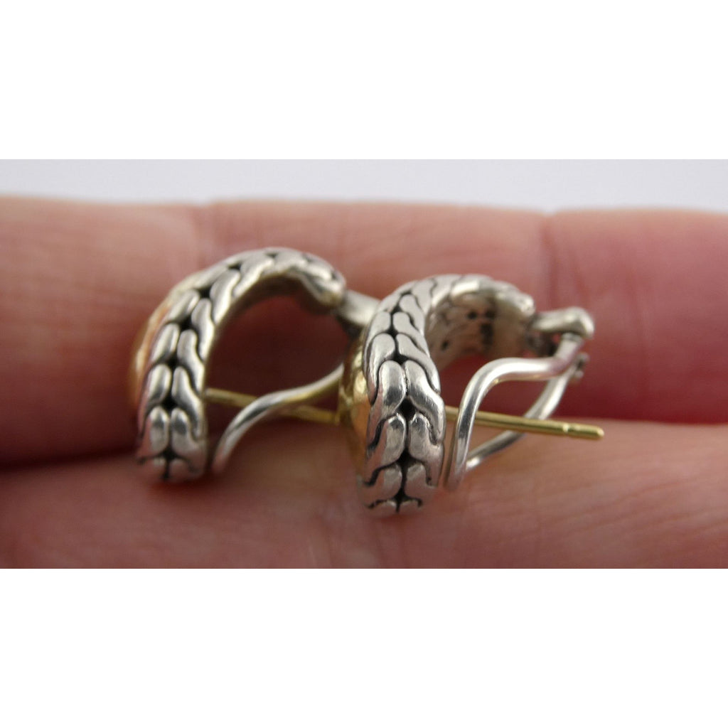 John Hardy Palu 22k Gold Sterling Silver Hammered Motif Pierced Earrings 17mm 8g