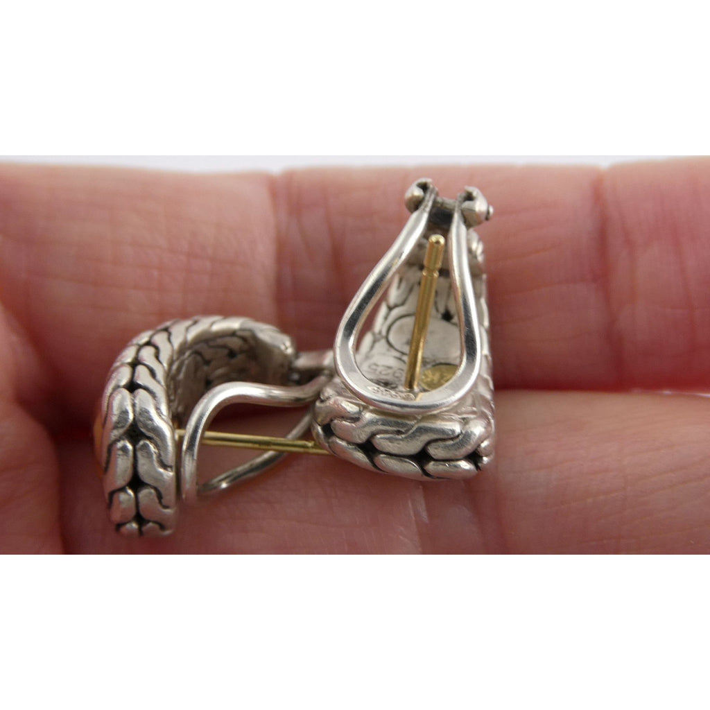 John Hardy Palu 22k Gold Sterling Silver Hammered Motif Pierced Earrings 17mm 8g